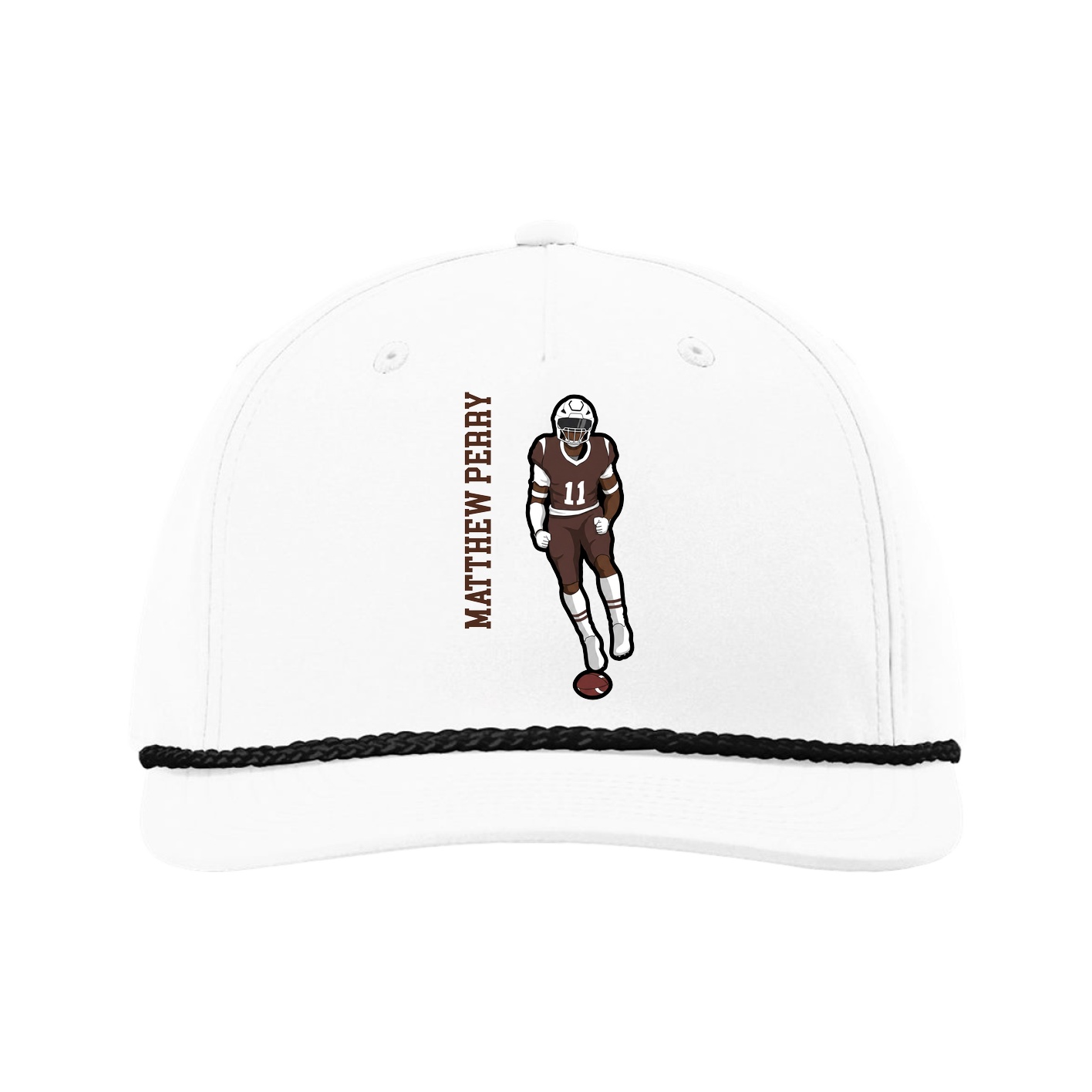 Five-Panel Classic Rope Cap — Name Vertical in White