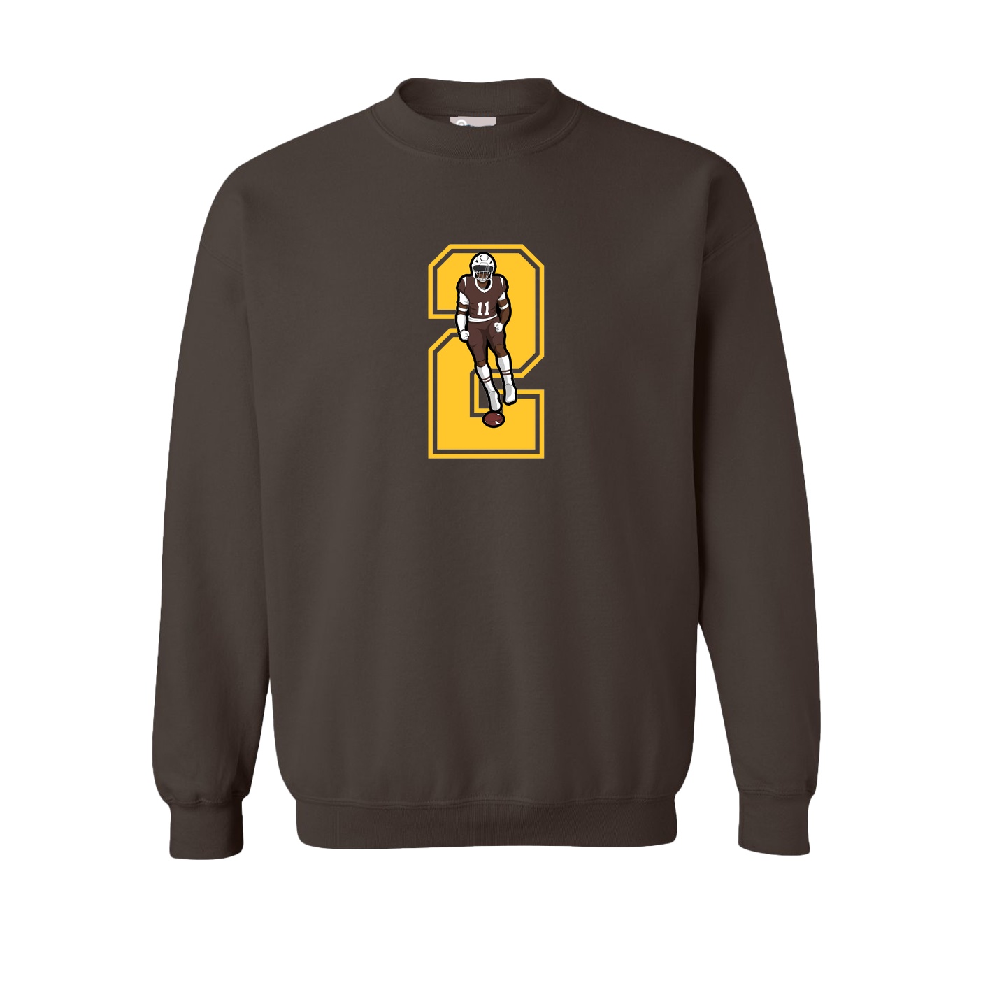 Fleece Crew — Number in Brown