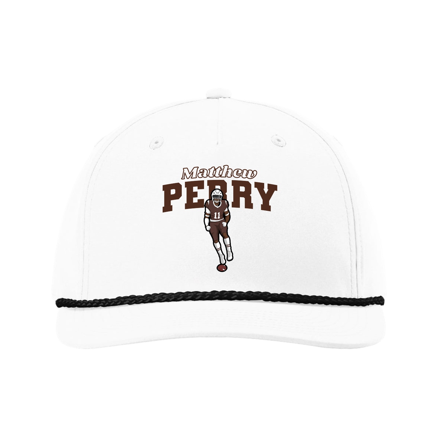 Five-Panel Classic Rope Cap — Name Arch in White