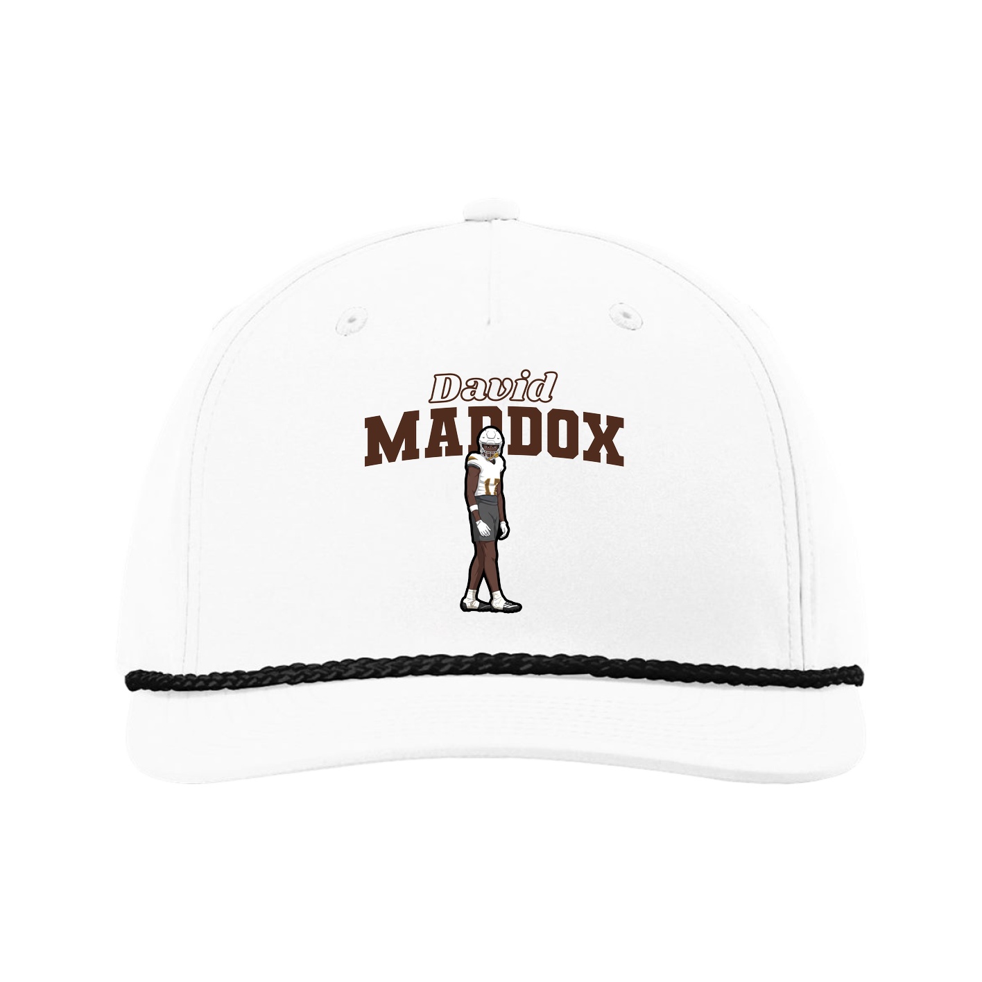 Five-Panel Classic Rope Cap — Name Arch in White