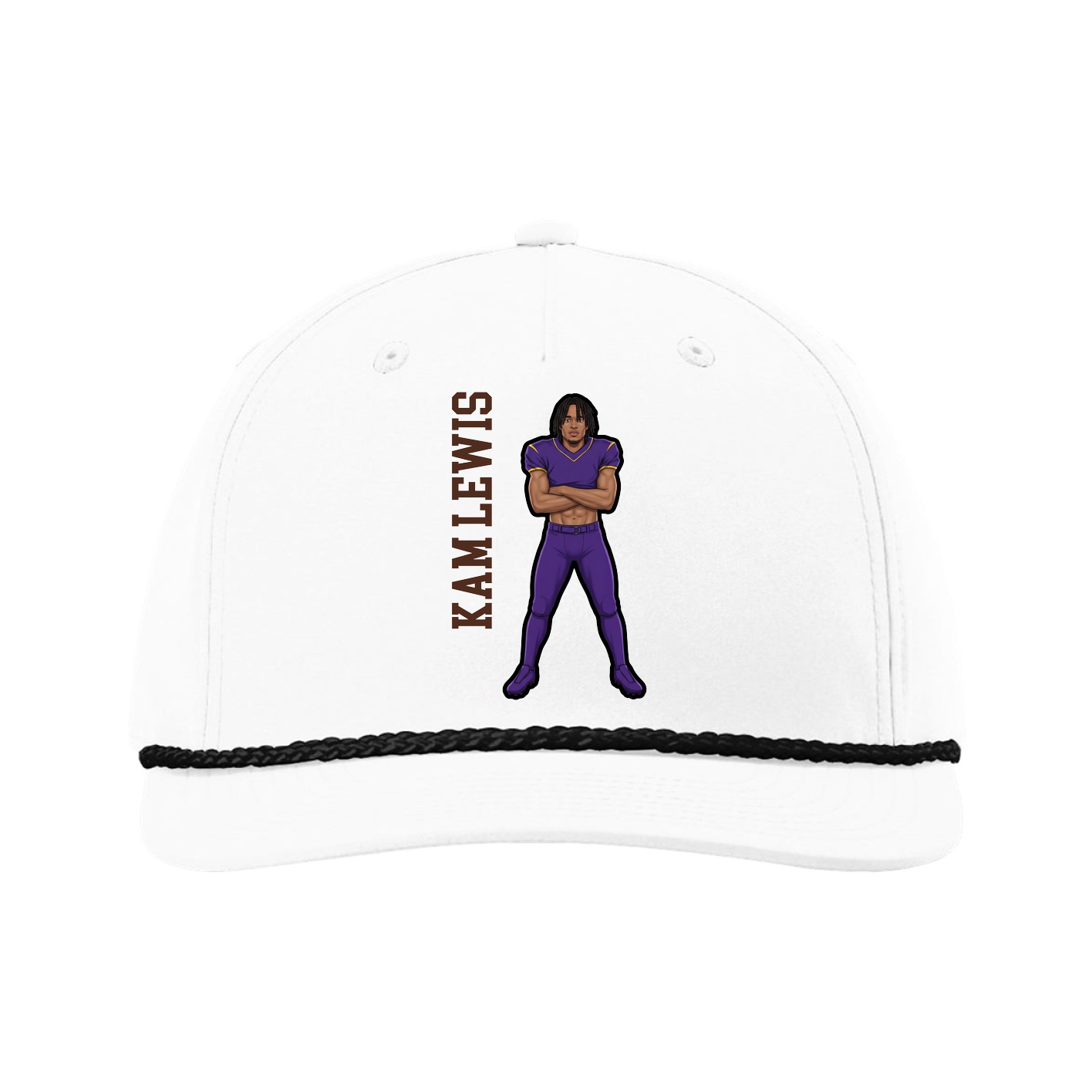 Five-Panel Classic Rope Cap — Name Vertical in White