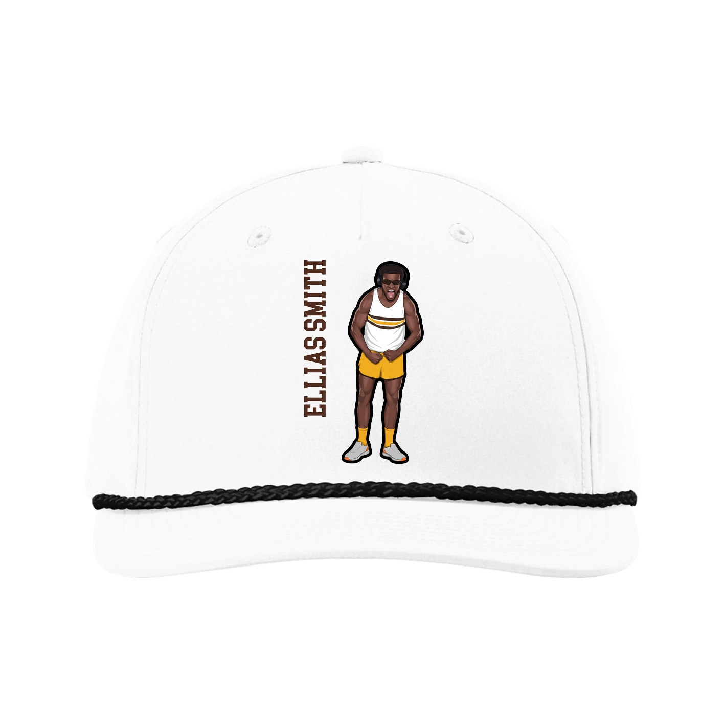 Five-Panel Classic Rope Cap — Name Vertical in White