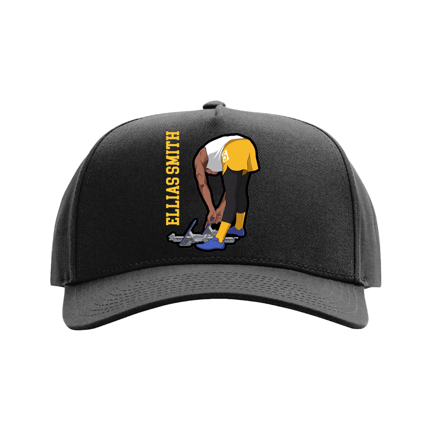 Full Fabric Five-Panel Champ Cap — Name Vertical in Black