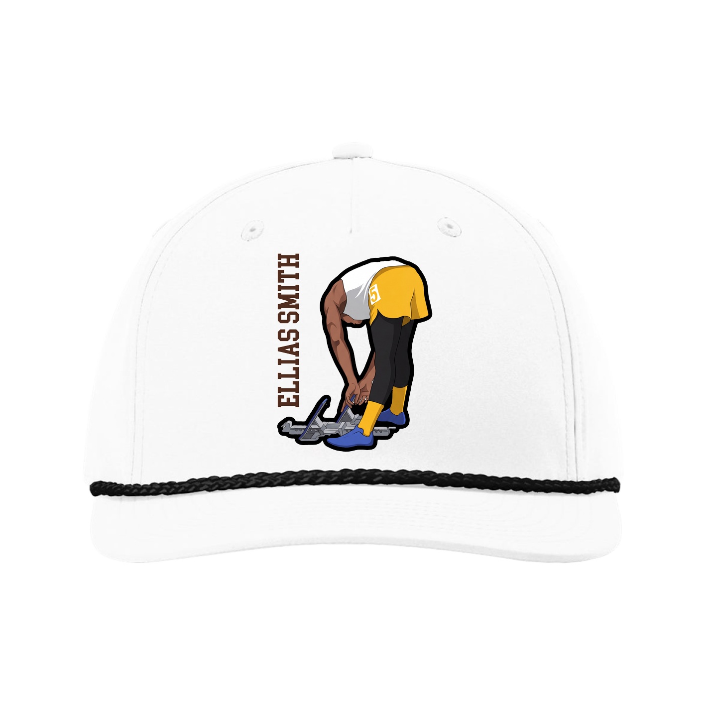 Five-Panel Classic Rope Cap — Name Vertical in White