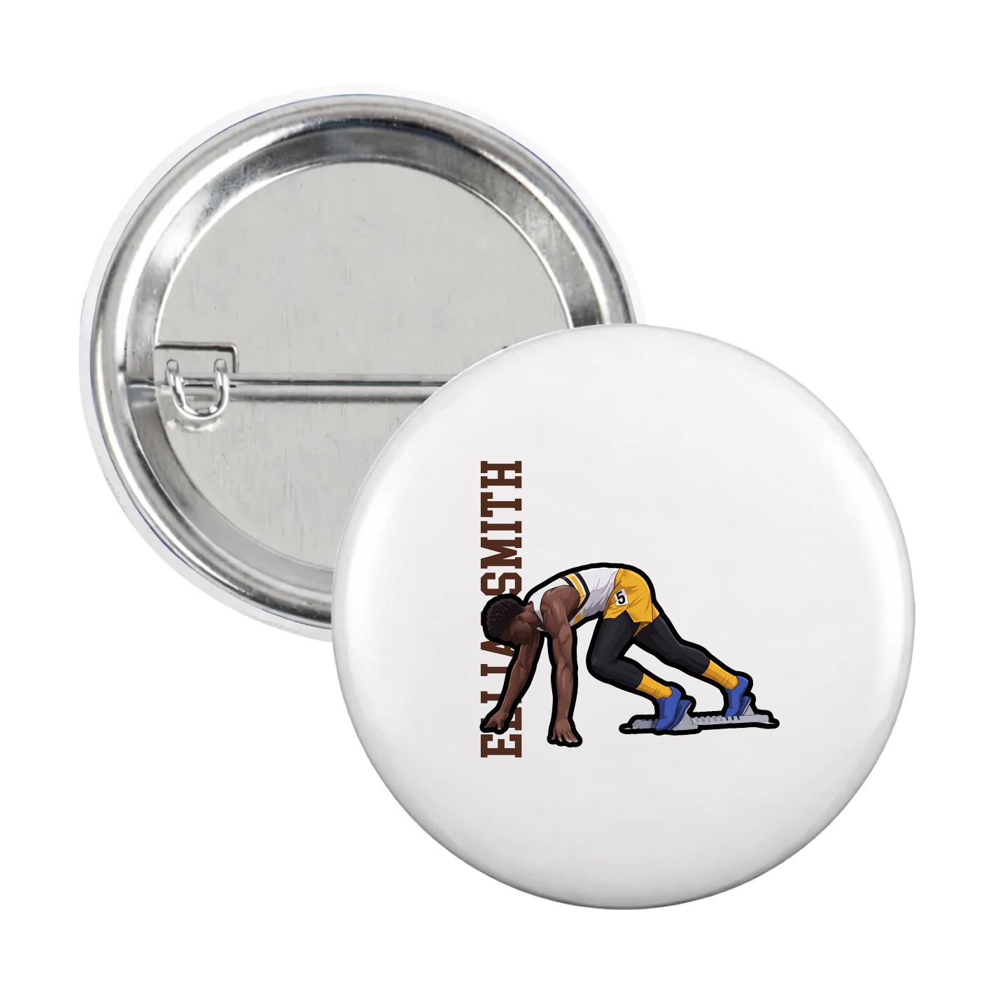 Game Day Button — Name Vertical in White