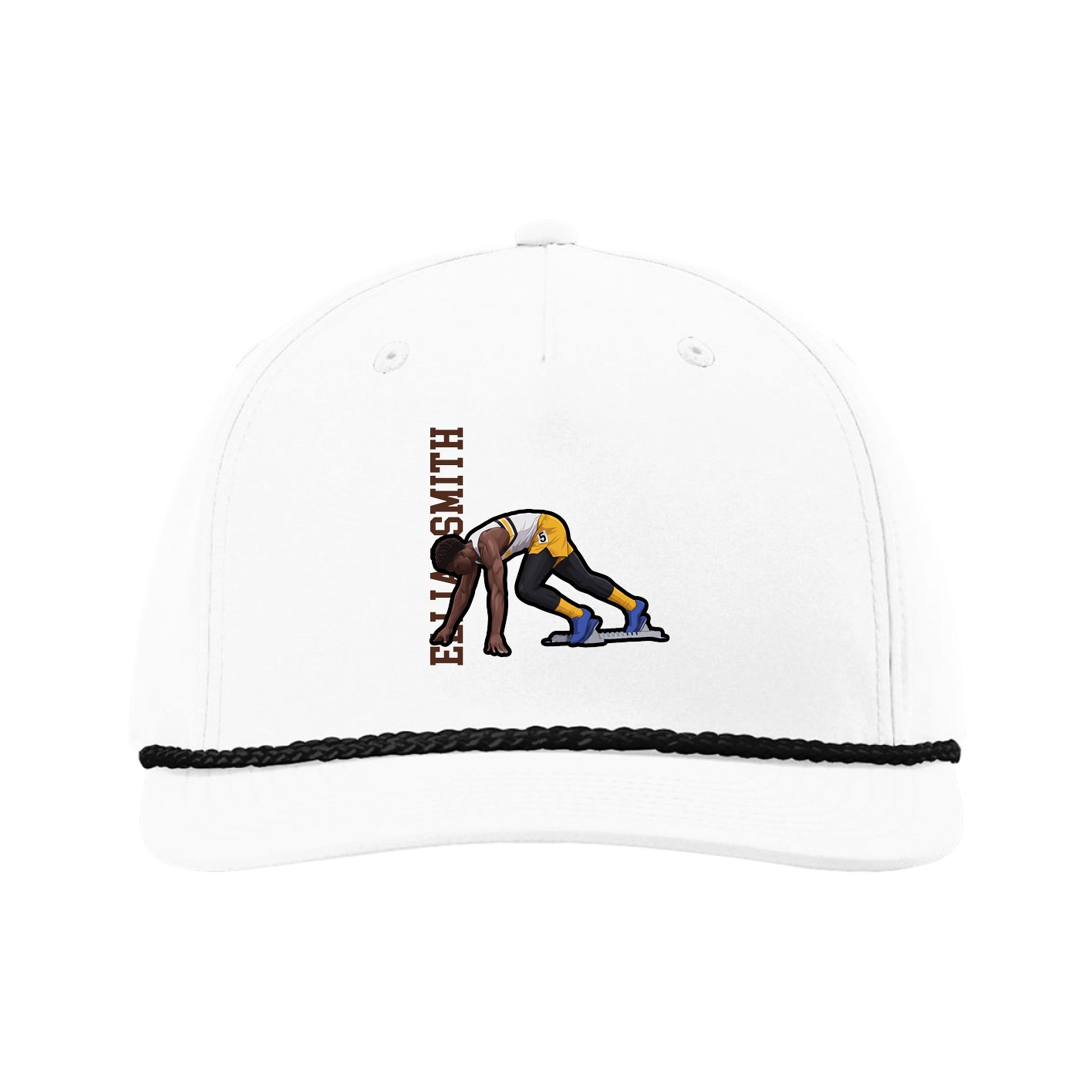 Five-Panel Classic Rope Cap — Name Vertical in White