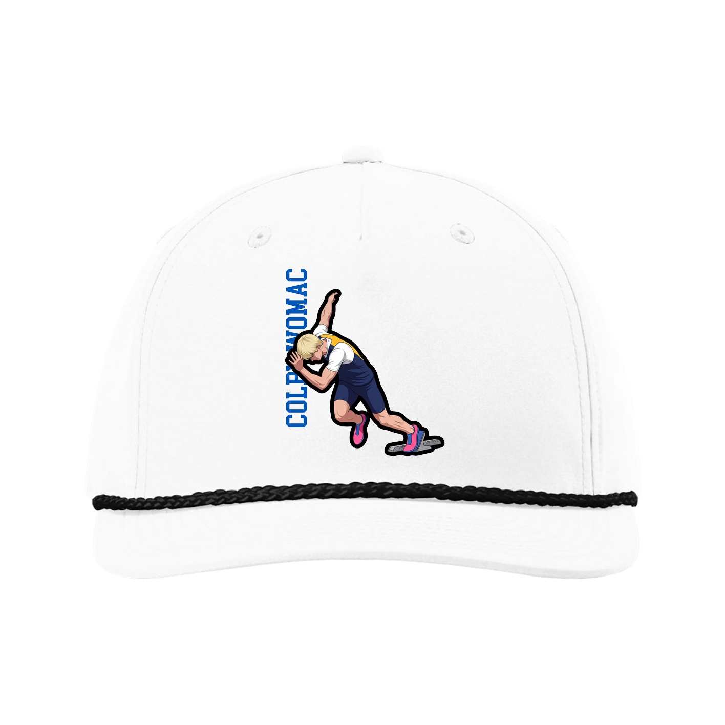 Five-Panel Classic Rope Cap — Name Vertical in White