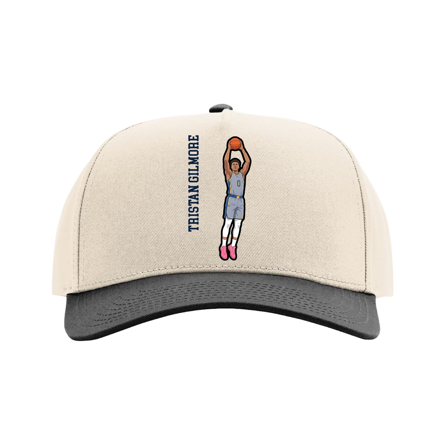 Full Fabric Five-Panel Champ Cap — Name Vertical in Cream/Black