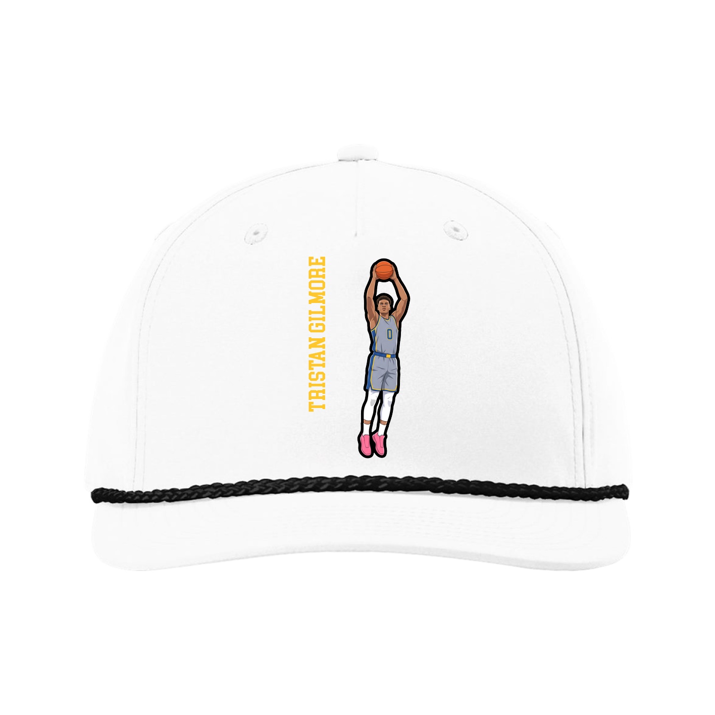 Five-Panel Classic Rope Cap — Name Vertical in White