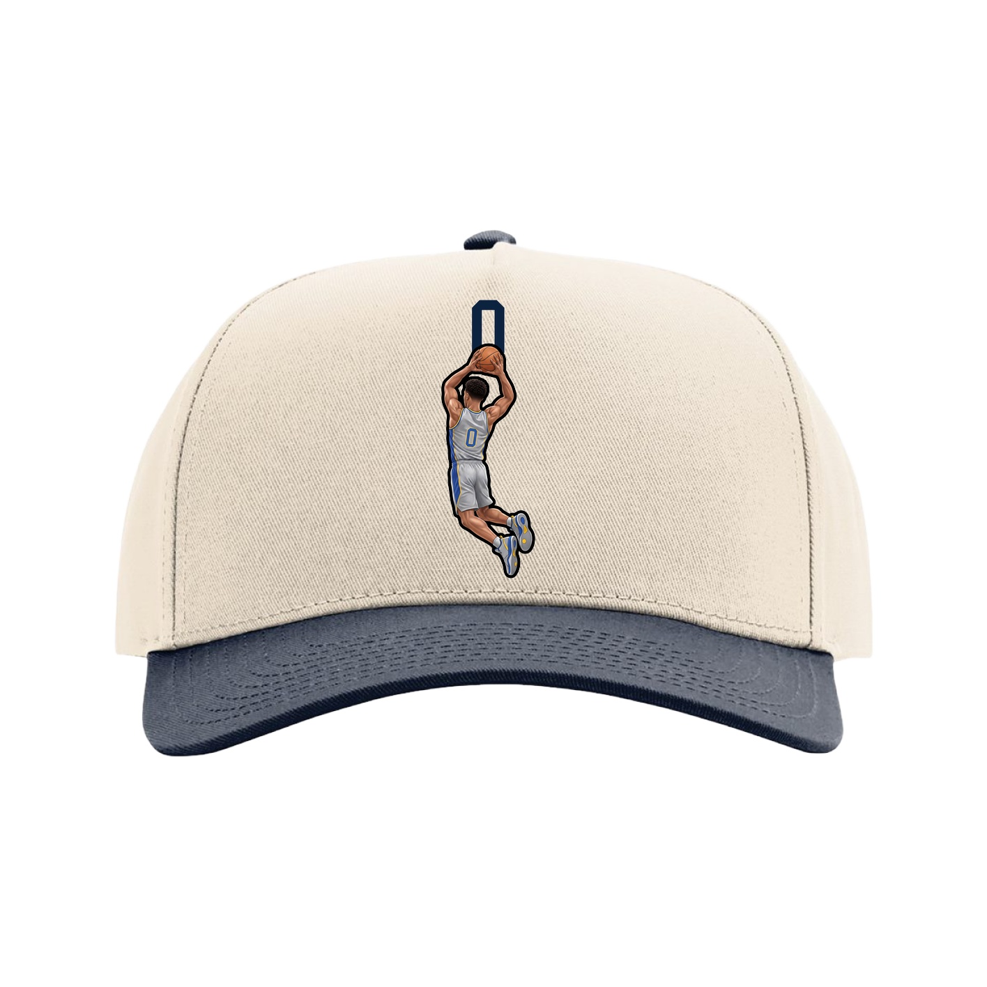 Full Fabric Five-Panel Champ Cap — Number Top in Cream/Navy