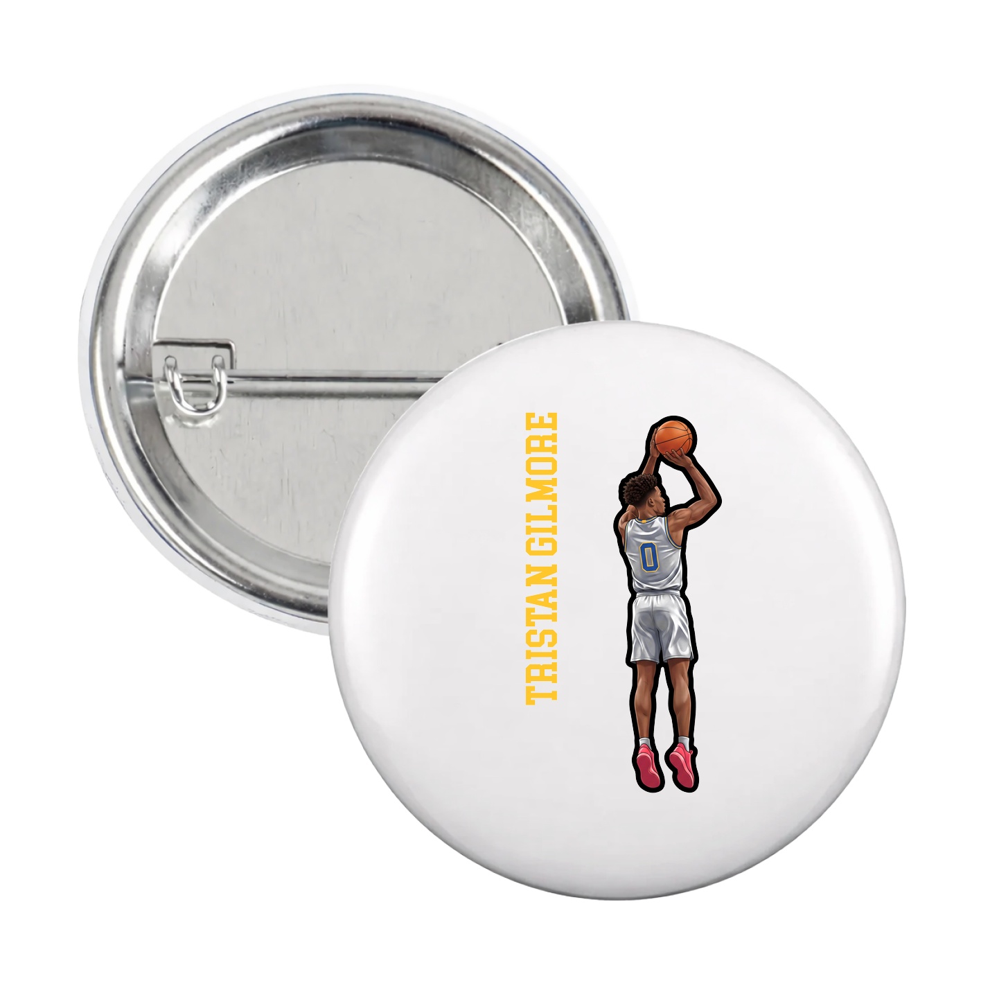 Game Day Button — Name Vertical in White