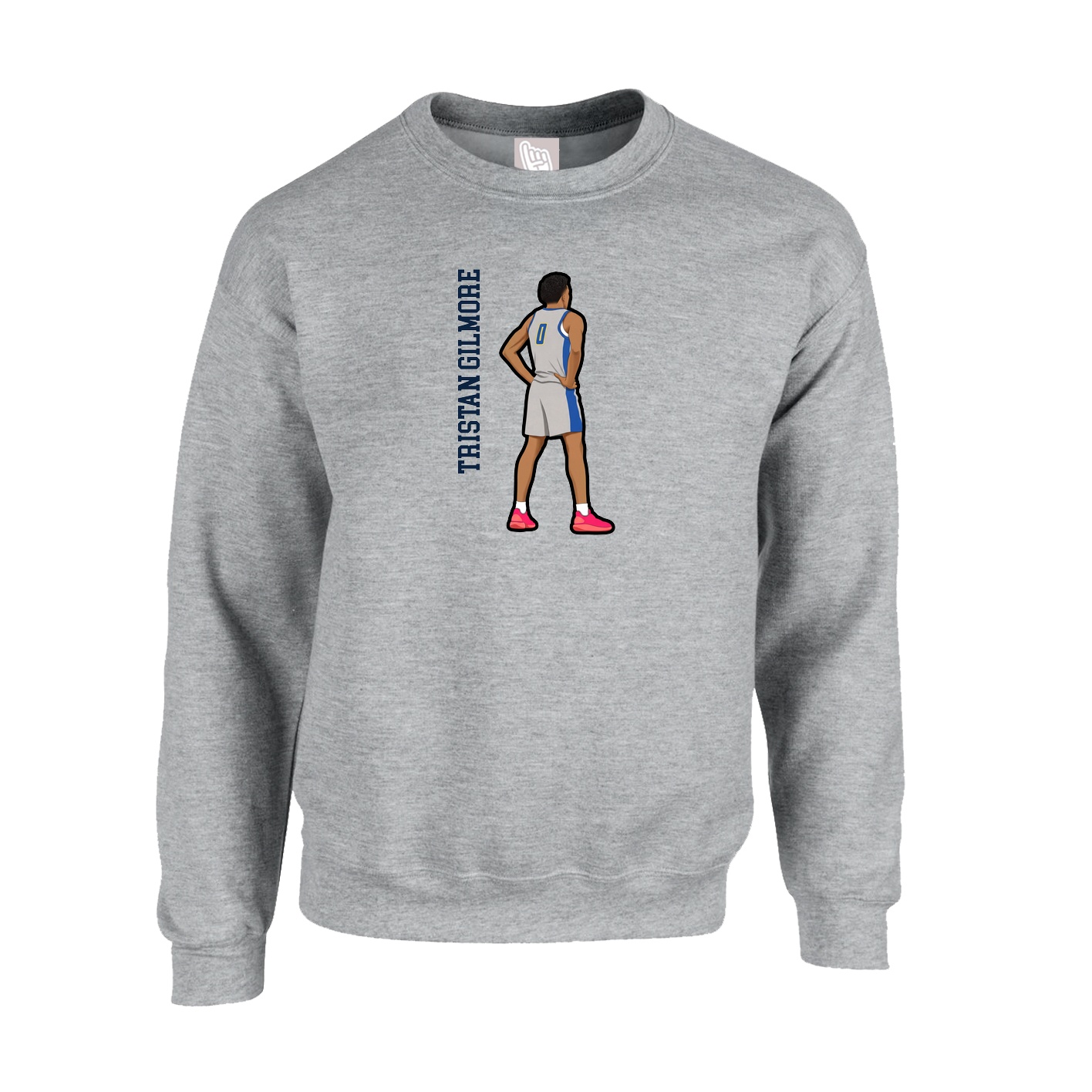 Fleece Crew — Name Vertical in Grey
