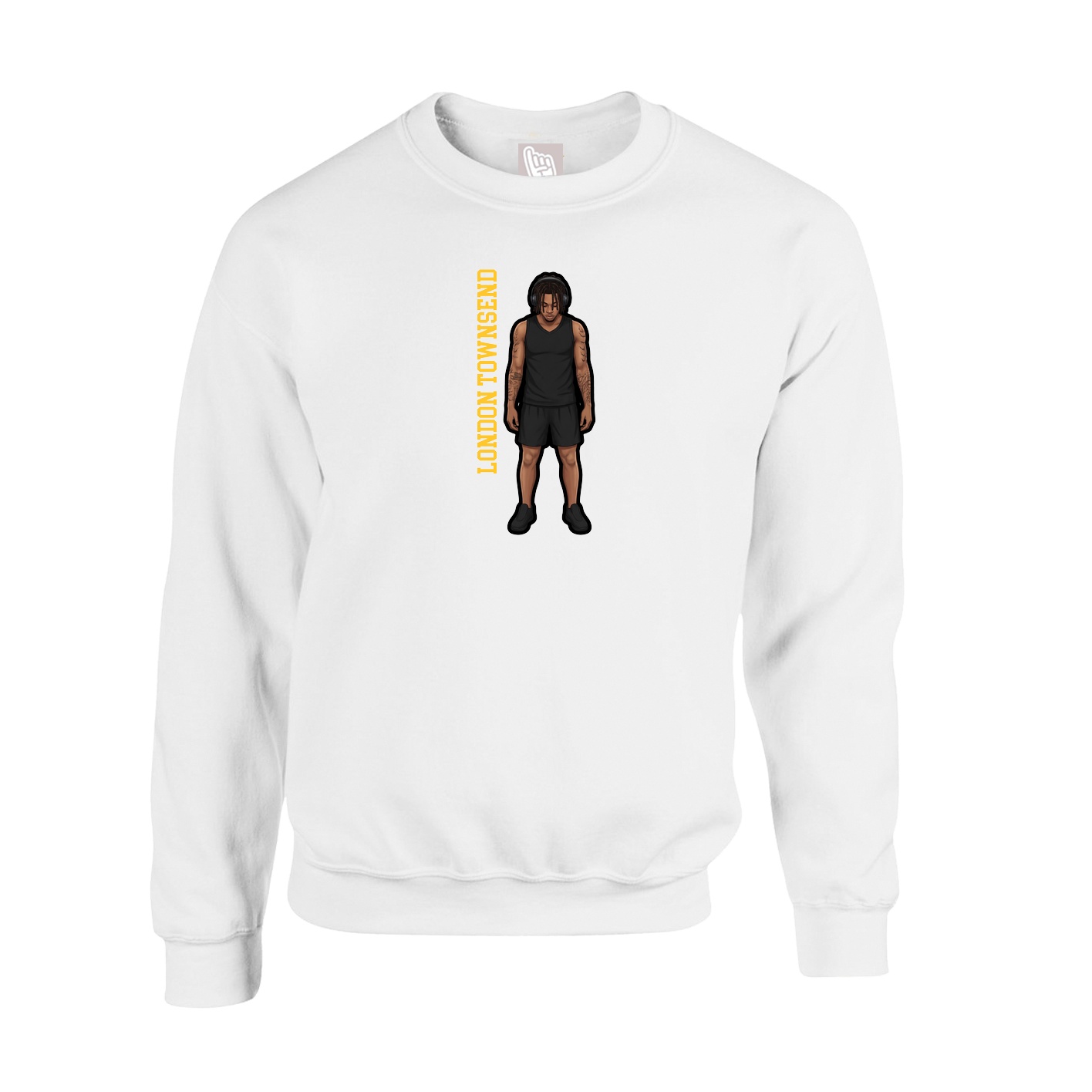 Fleece Crew — Name Vertical in White
