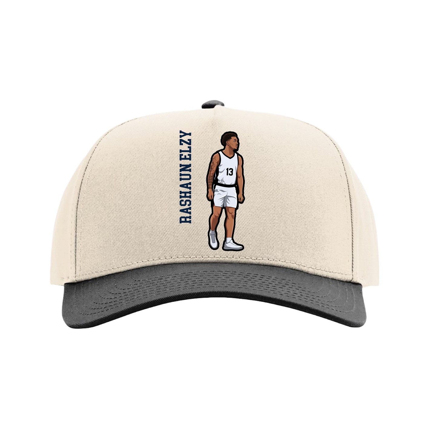 Full Fabric Five-Panel Champ Cap — Name Vertical in Cream/Black
