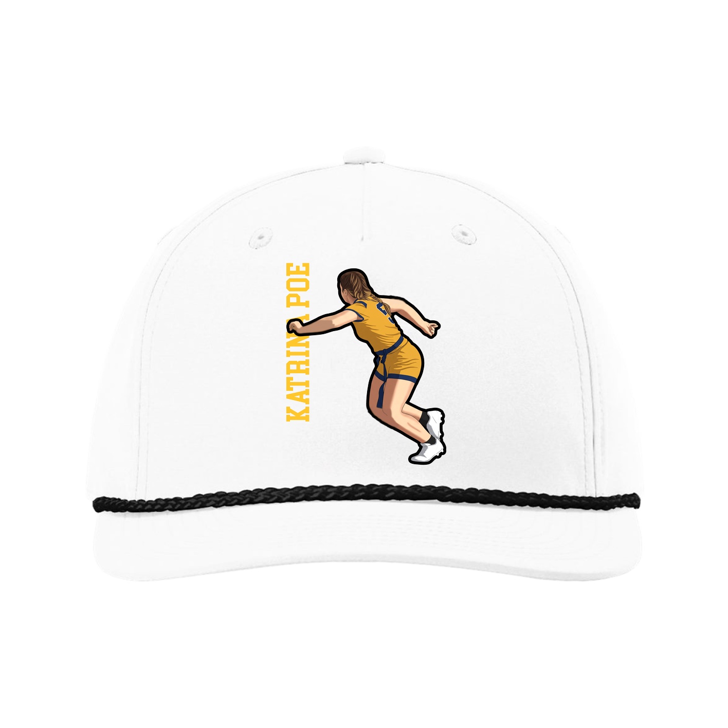 Five-Panel Classic Rope Cap — Name Vertical in White