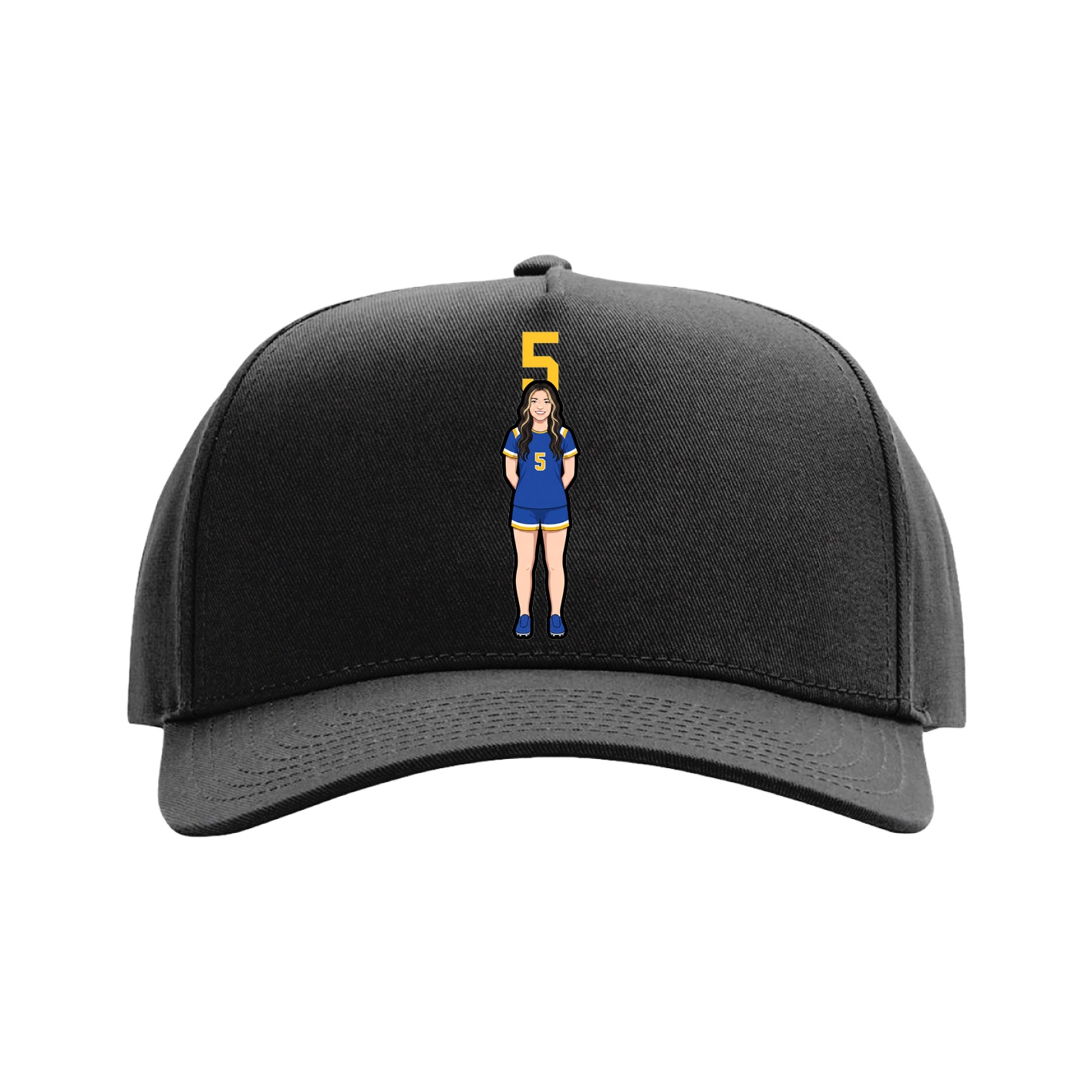 Full Fabric Five-Panel Champ Cap — Number Top in Black