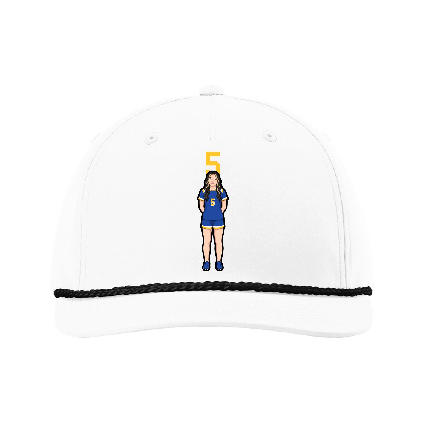 Five-Panel Classic Rope Cap — Number Top in White