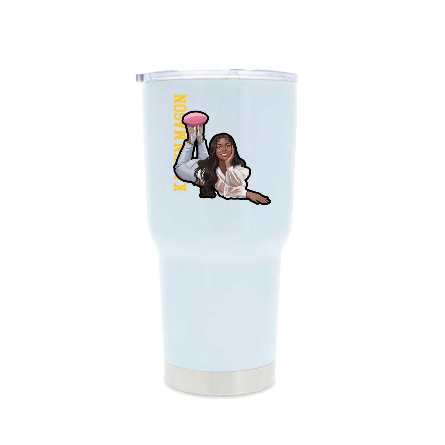 30oz Stainless Steel Tumbler — Name Vertical in White