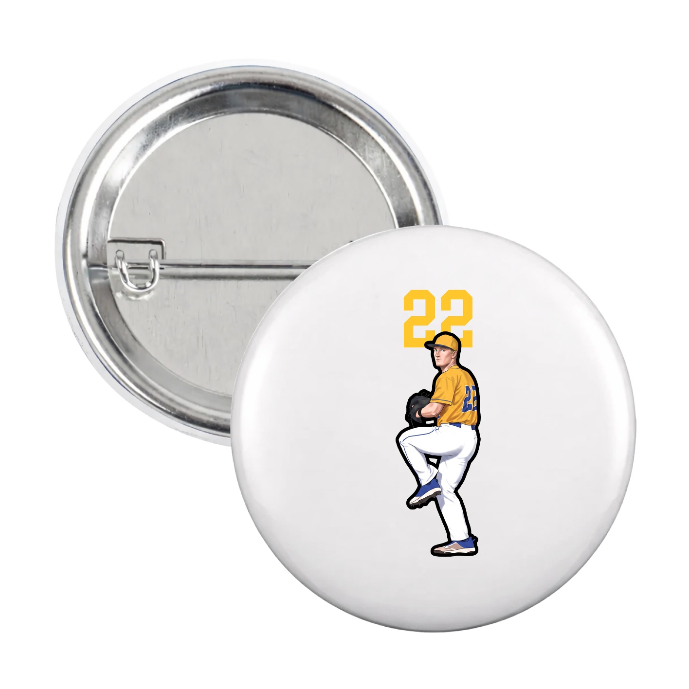 Game Day Button — Number Top in White