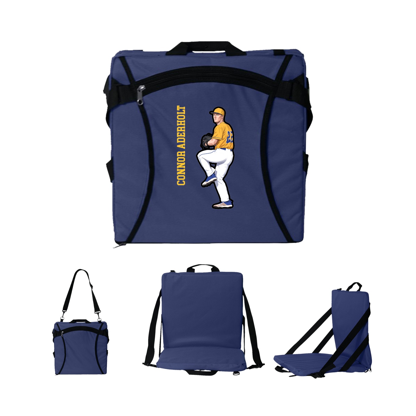 Folding Stadium Seat — Name Vertical in Navy