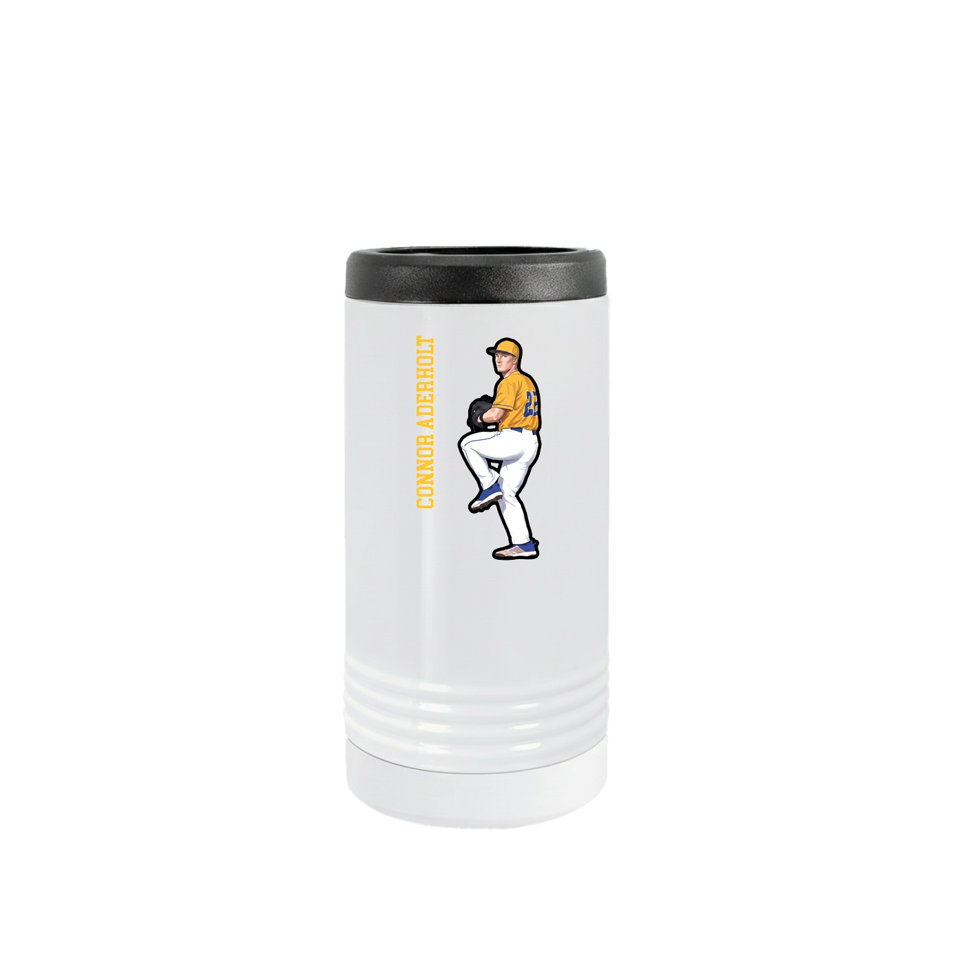 Slim Beverage Holder — Name Vertical in White