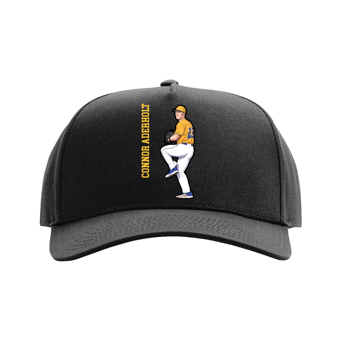 Full Fabric Five-Panel Champ Cap — Name Vertical in Black