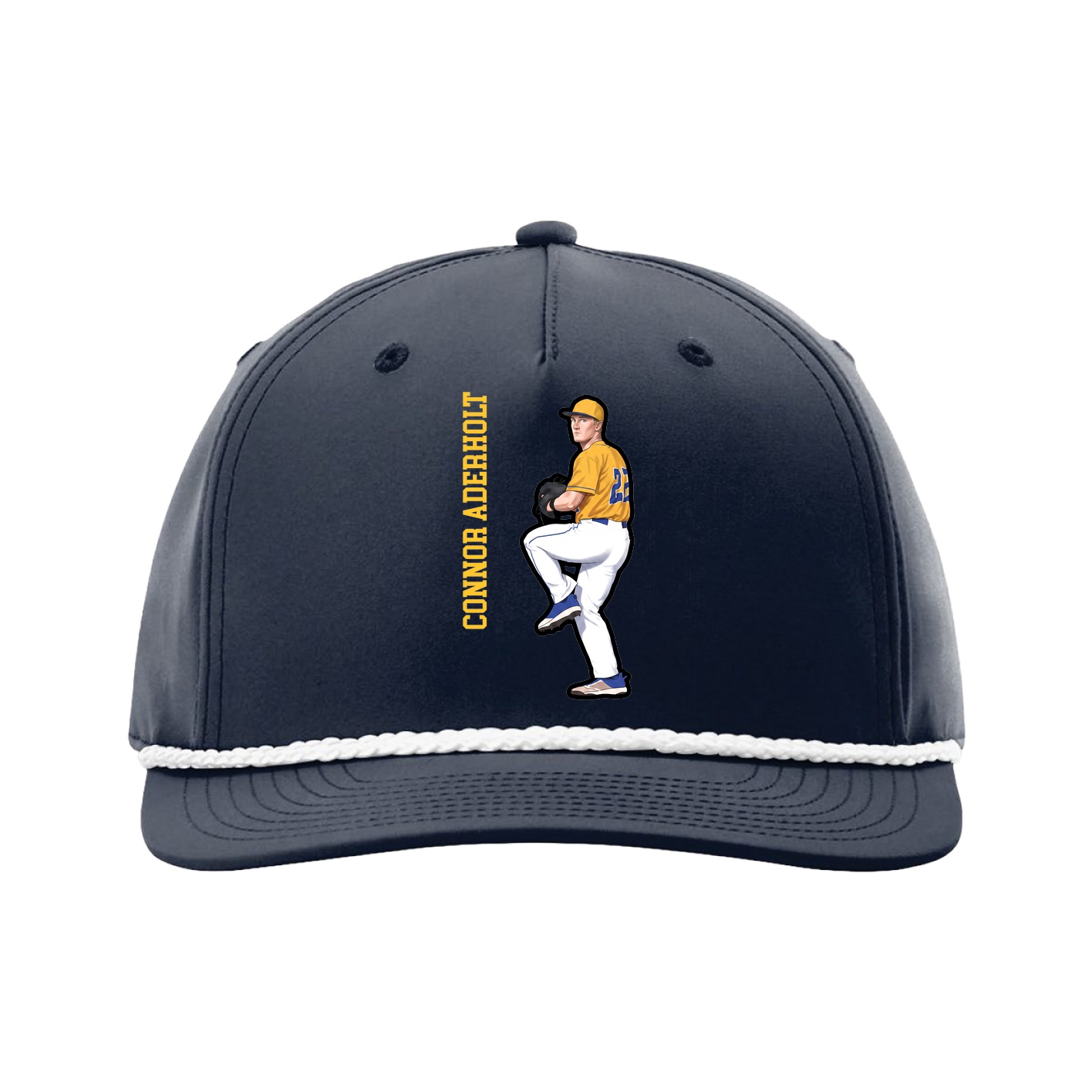 Five-Panel Classic Rope Cap — Name Vertical in Navy