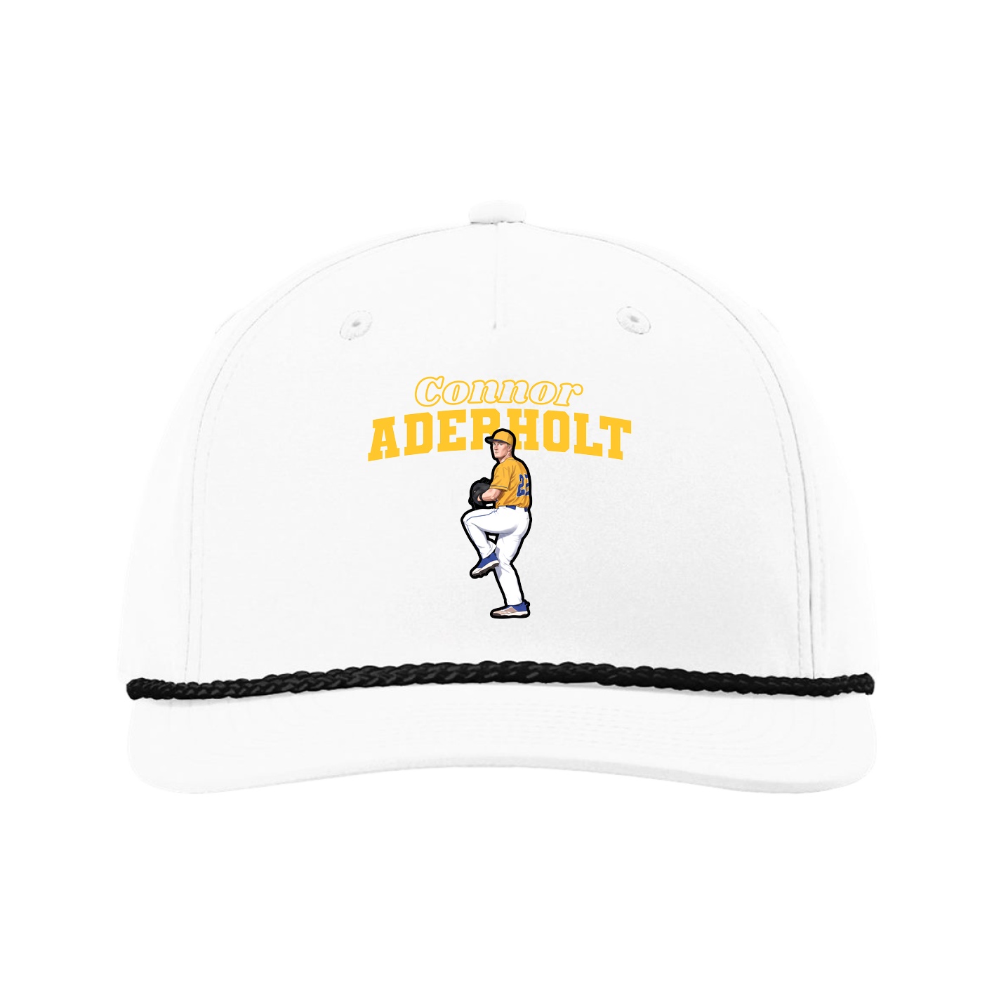 Five-Panel Classic Rope Cap — Name Arch in White