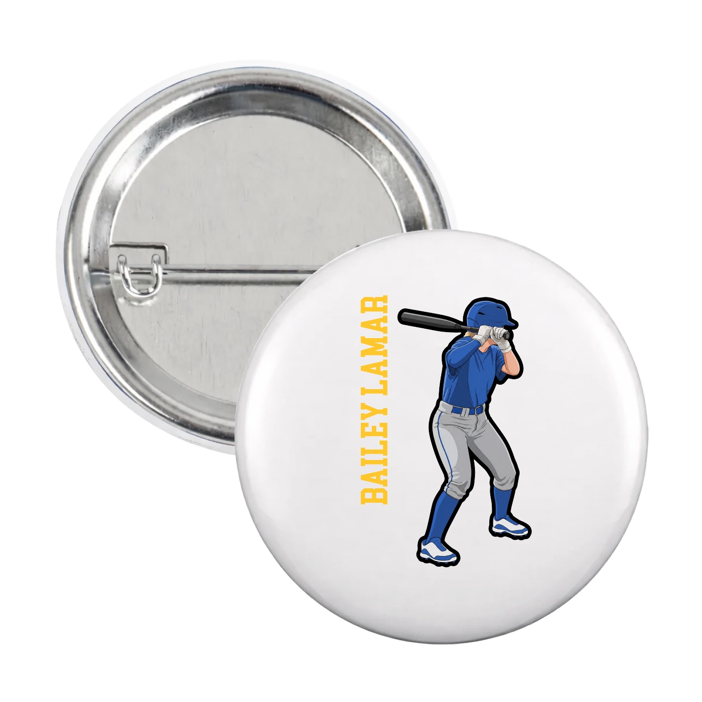 Game Day Button — Name Vertical in White