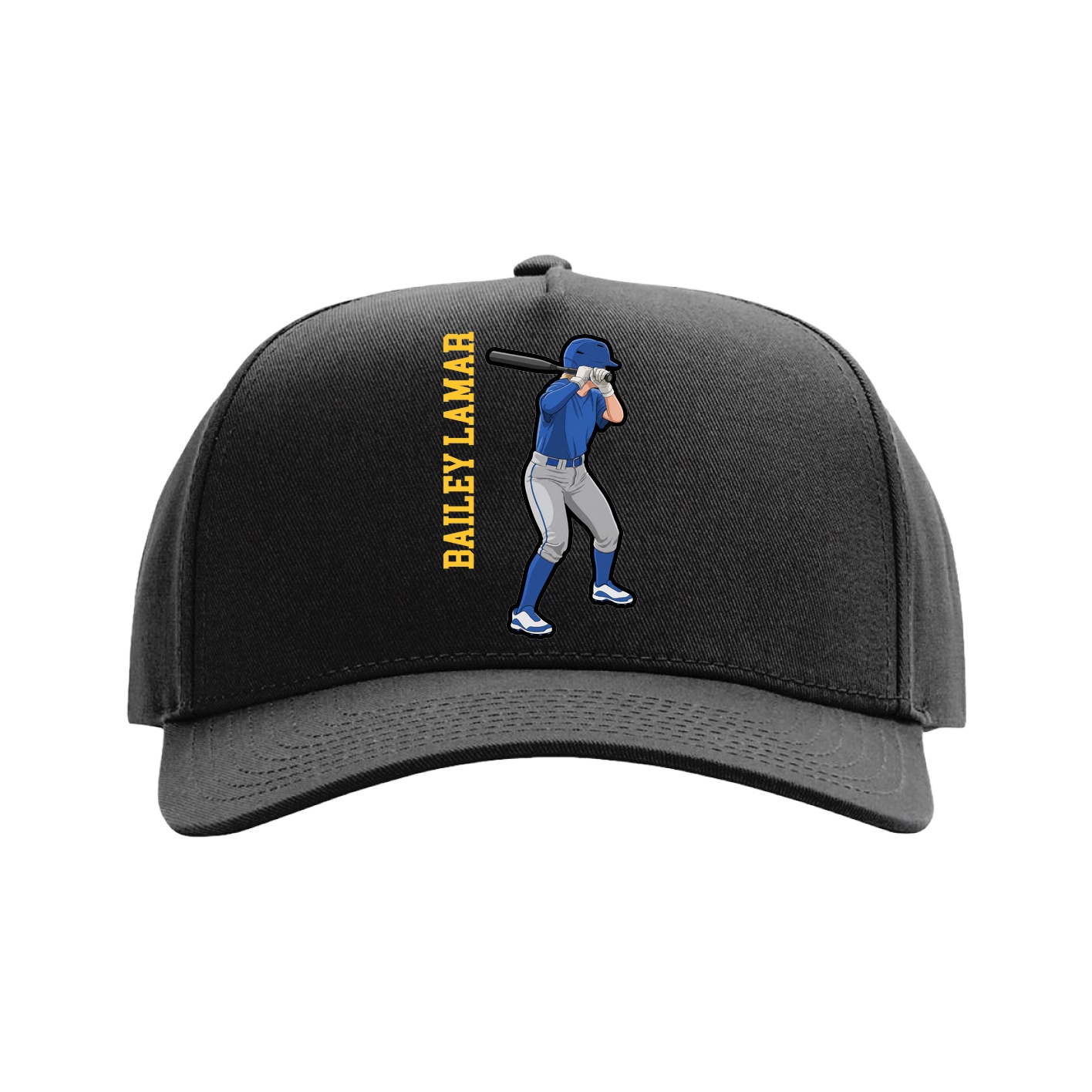 Full Fabric Five-Panel Champ Cap — Name Vertical in Black