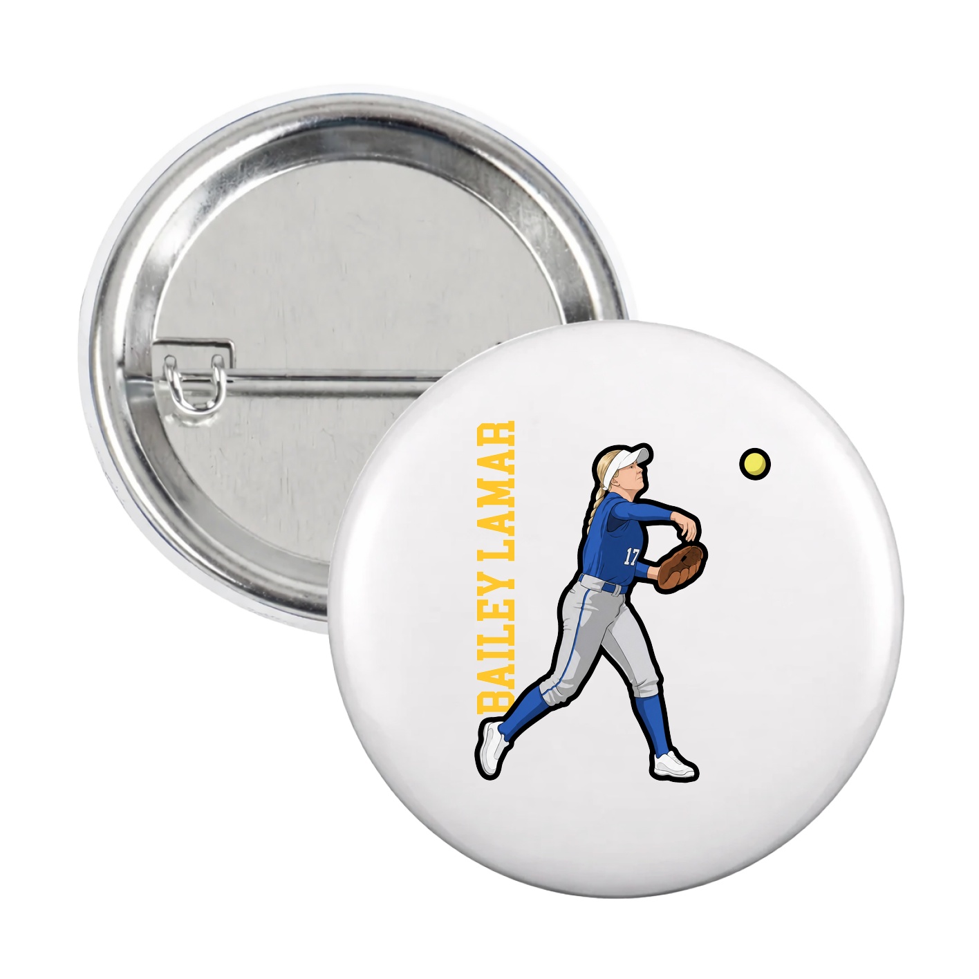 Game Day Button — Name Vertical in White
