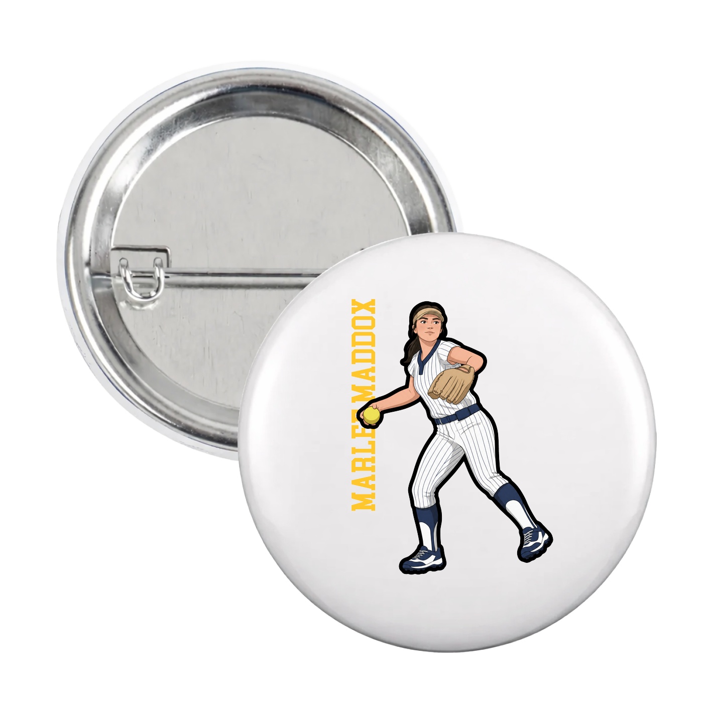 Game Day Button — Name Vertical in White