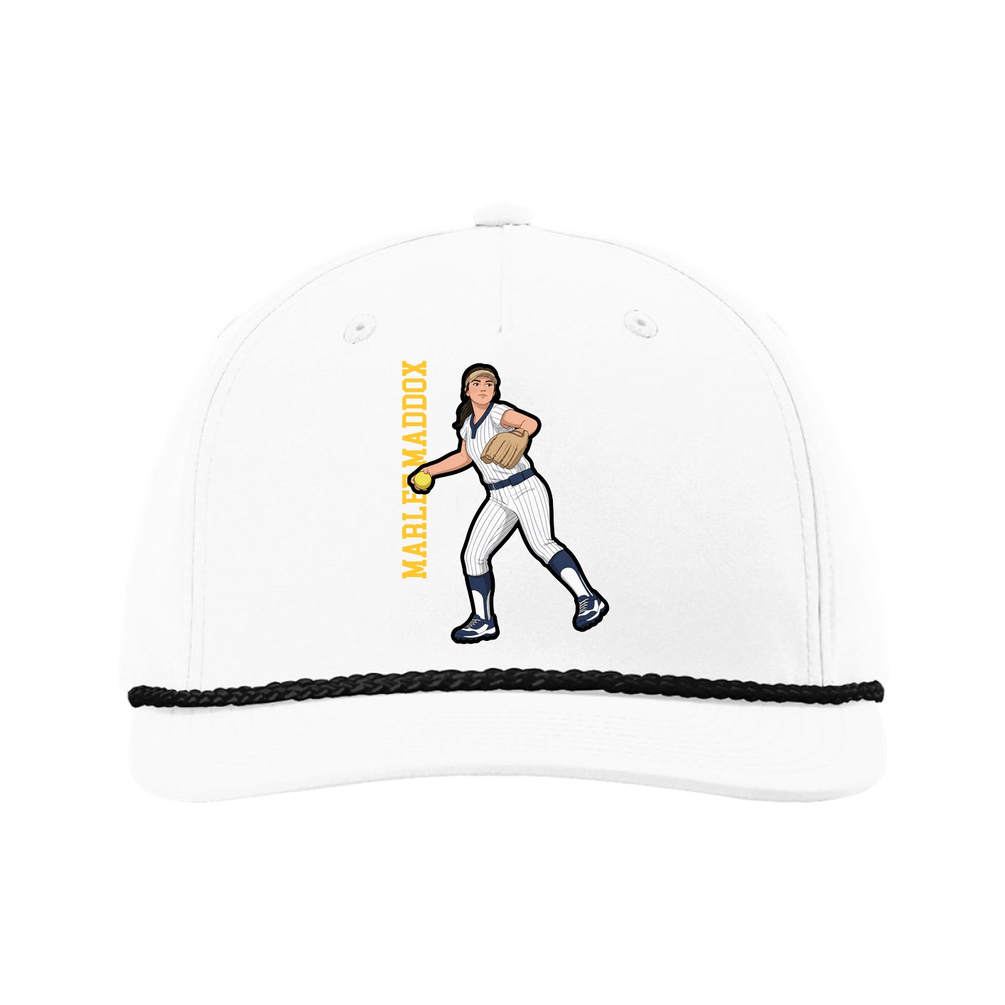 Five-Panel Classic Rope Cap — Name Vertical in White
