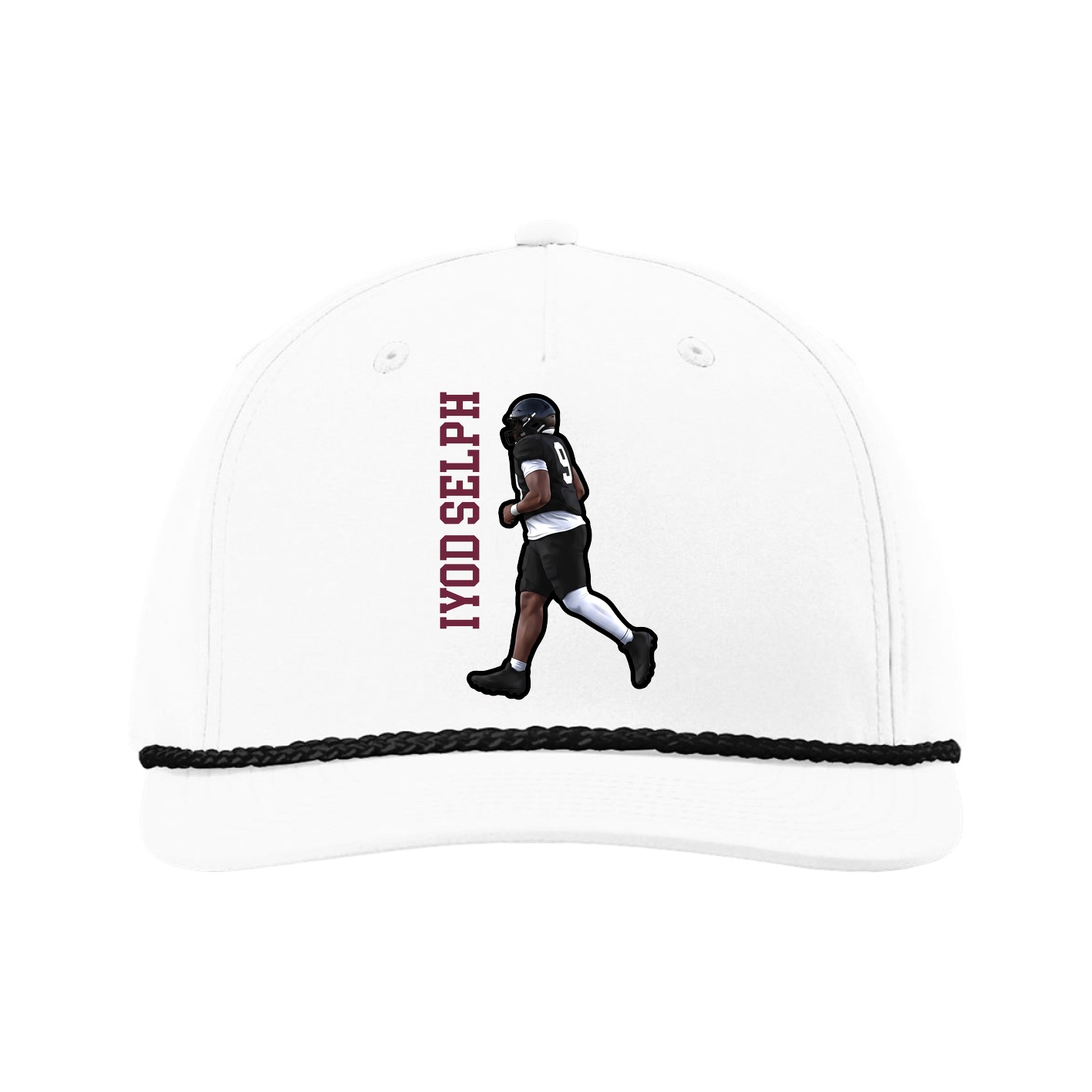 Five-Panel Classic Rope Cap — Name Vertical in White