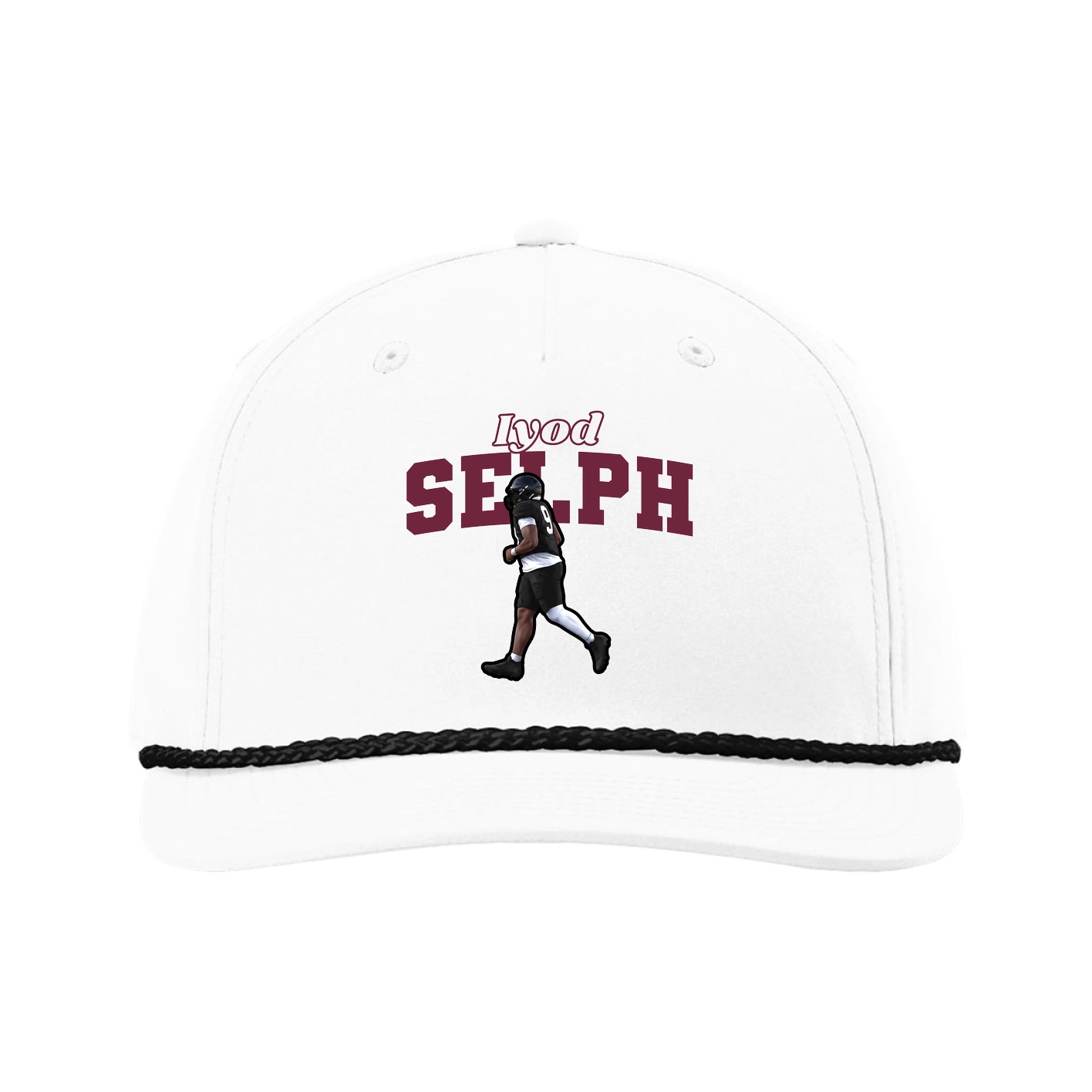 Five-Panel Classic Rope Cap — Name Arch in White