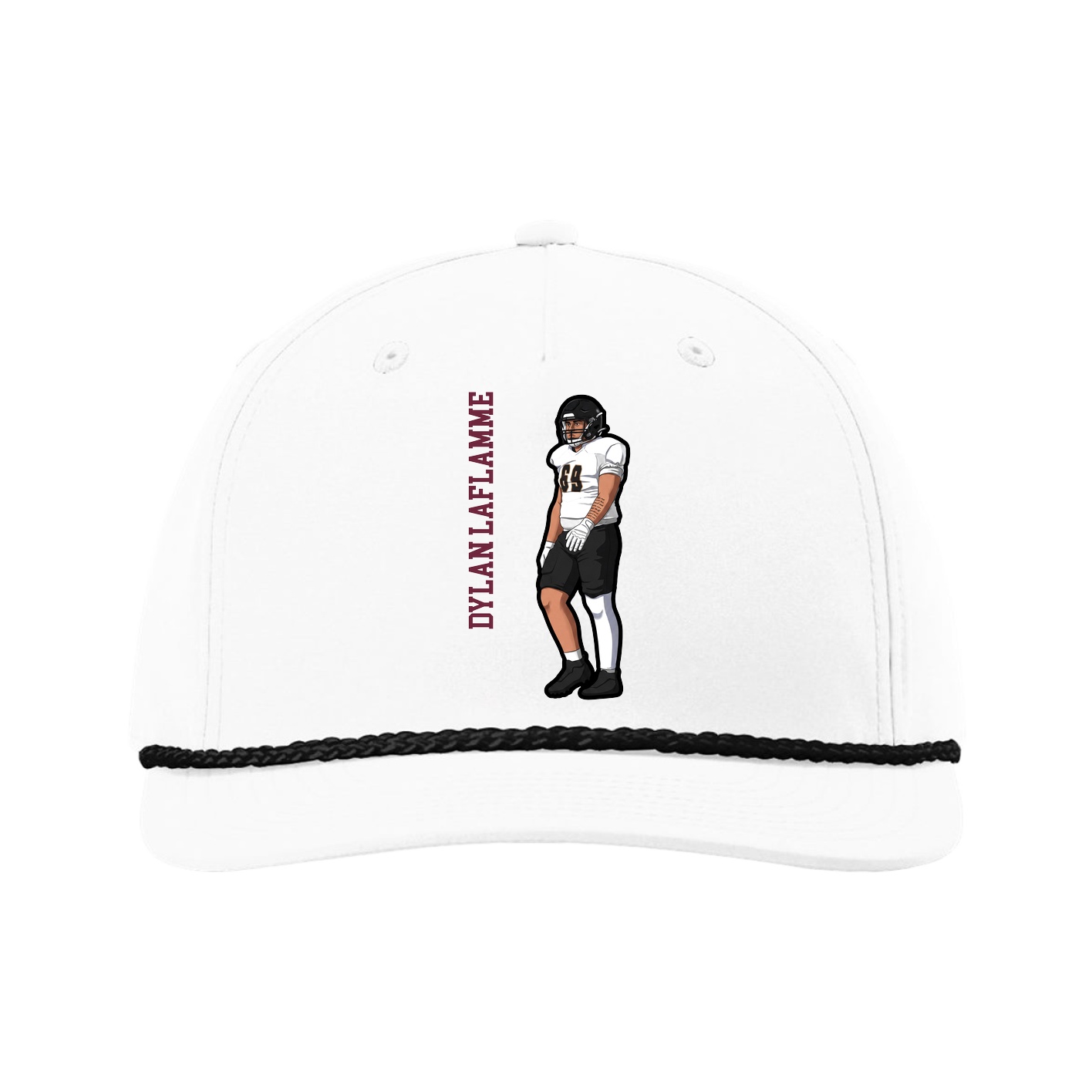 Five-Panel Classic Rope Cap — Name Vertical in White
