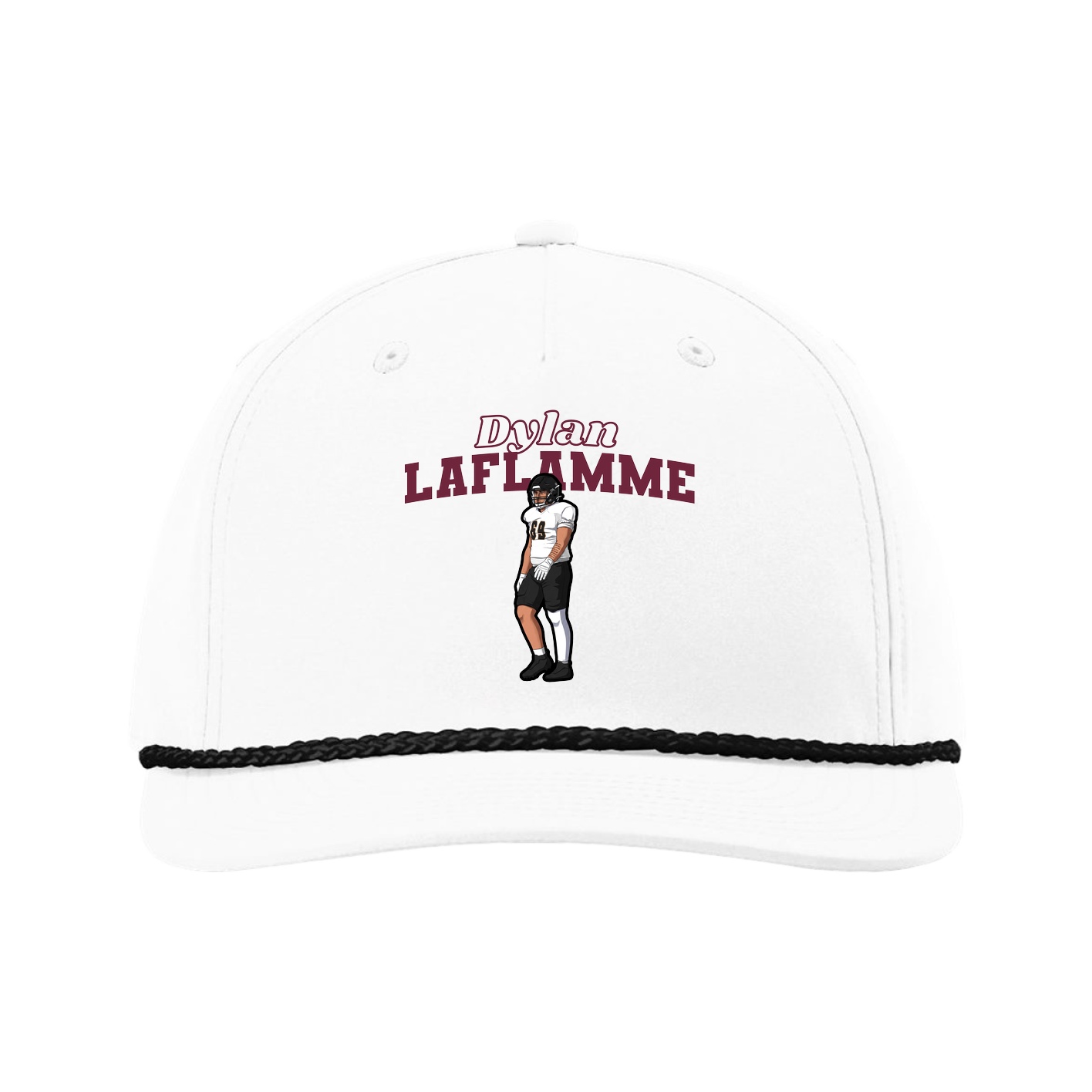 Five-Panel Classic Rope Cap — Name Arch in White
