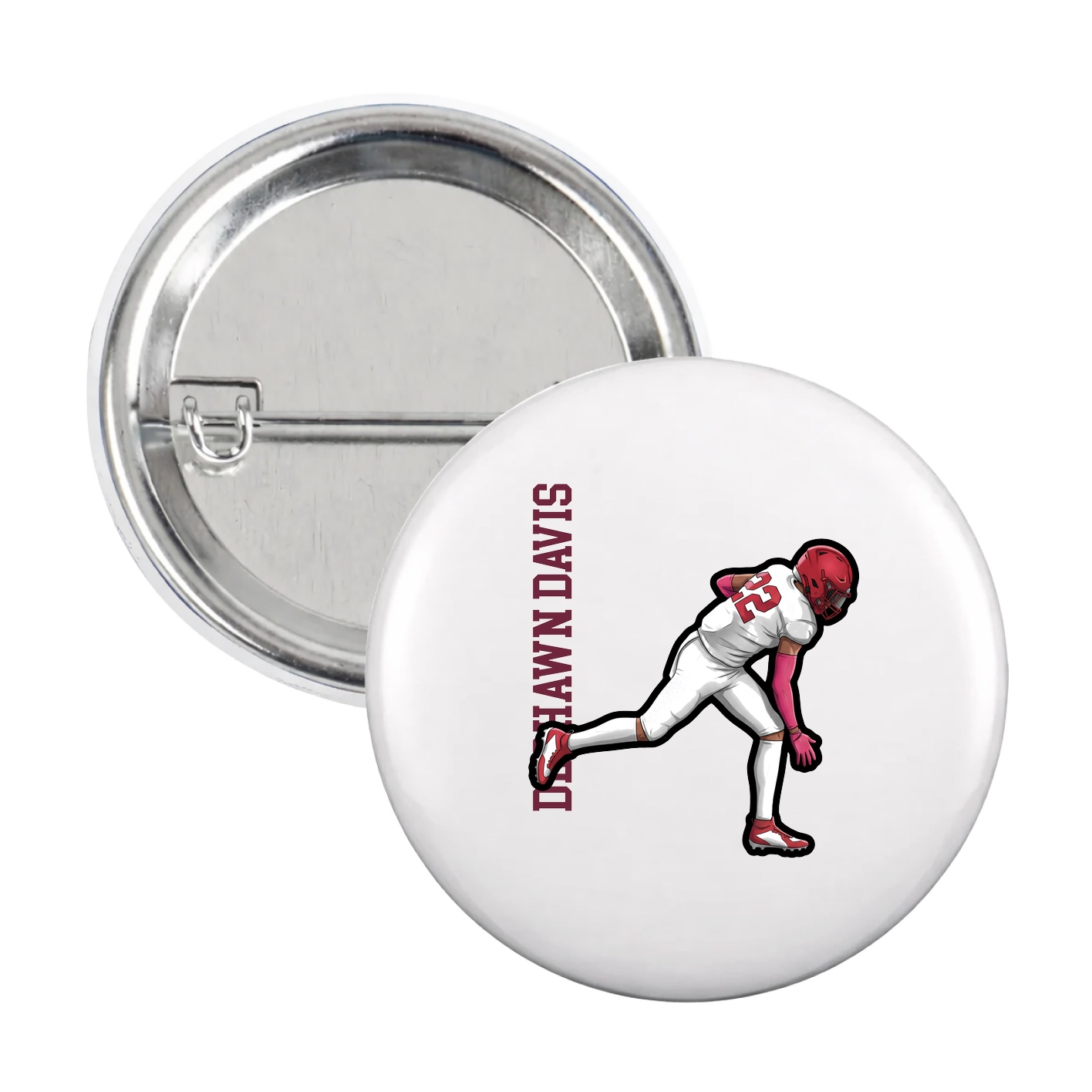 Game Day Button — Name Vertical in White