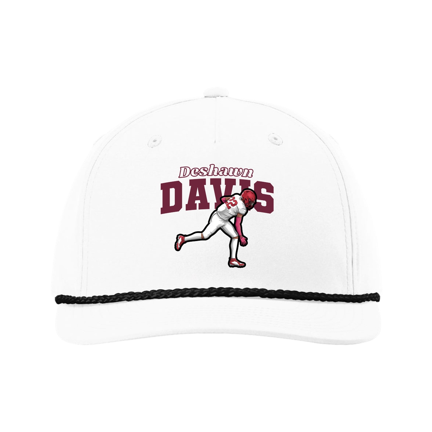 Five-Panel Classic Rope Cap — Name Arch in White