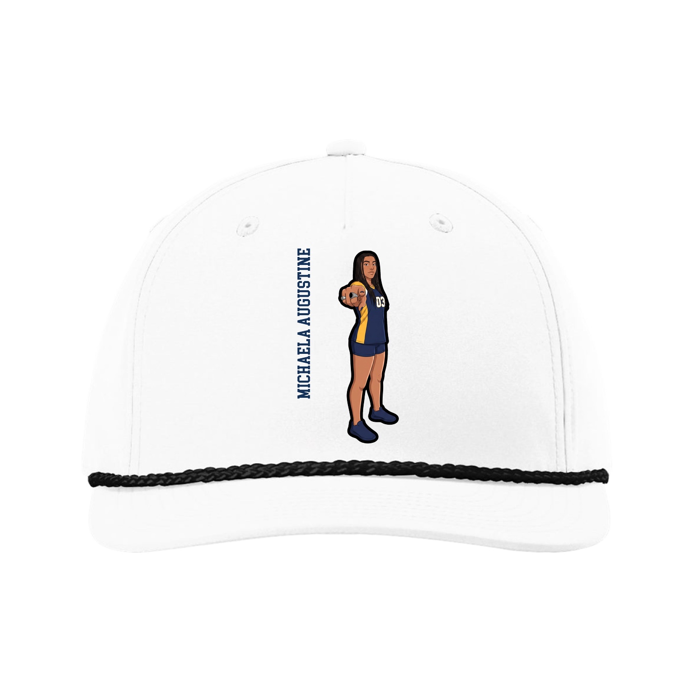 Five-Panel Classic Rope Cap — Name Vertical in White