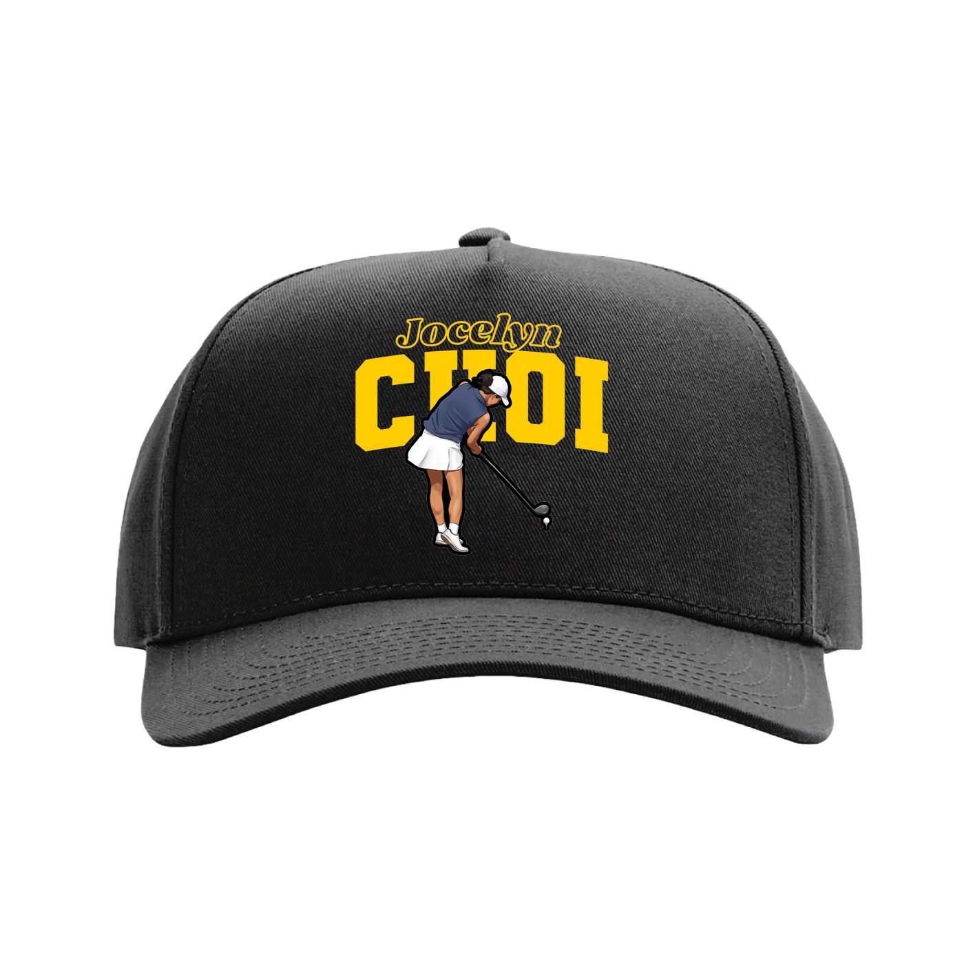 Full Fabric Five-Panel Champ Cap — Name Arch in Black