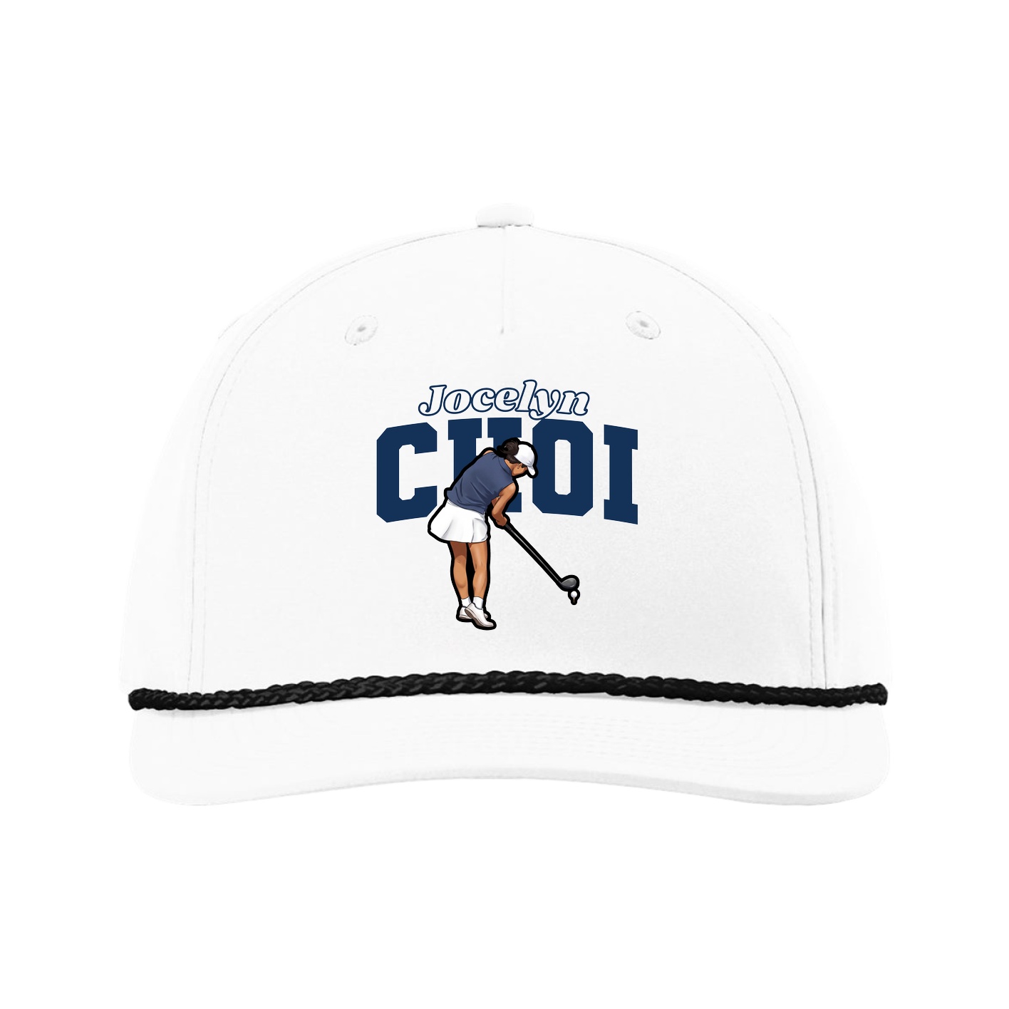 Five-Panel Classic Rope Cap — Name Arch in White
