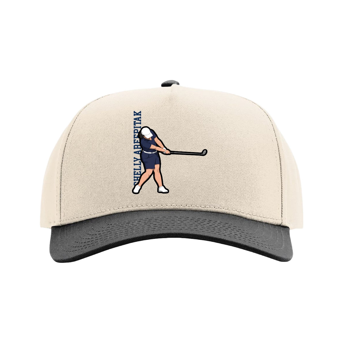 Full Fabric Five-Panel Champ Cap — Name Vertical in Cream/Black