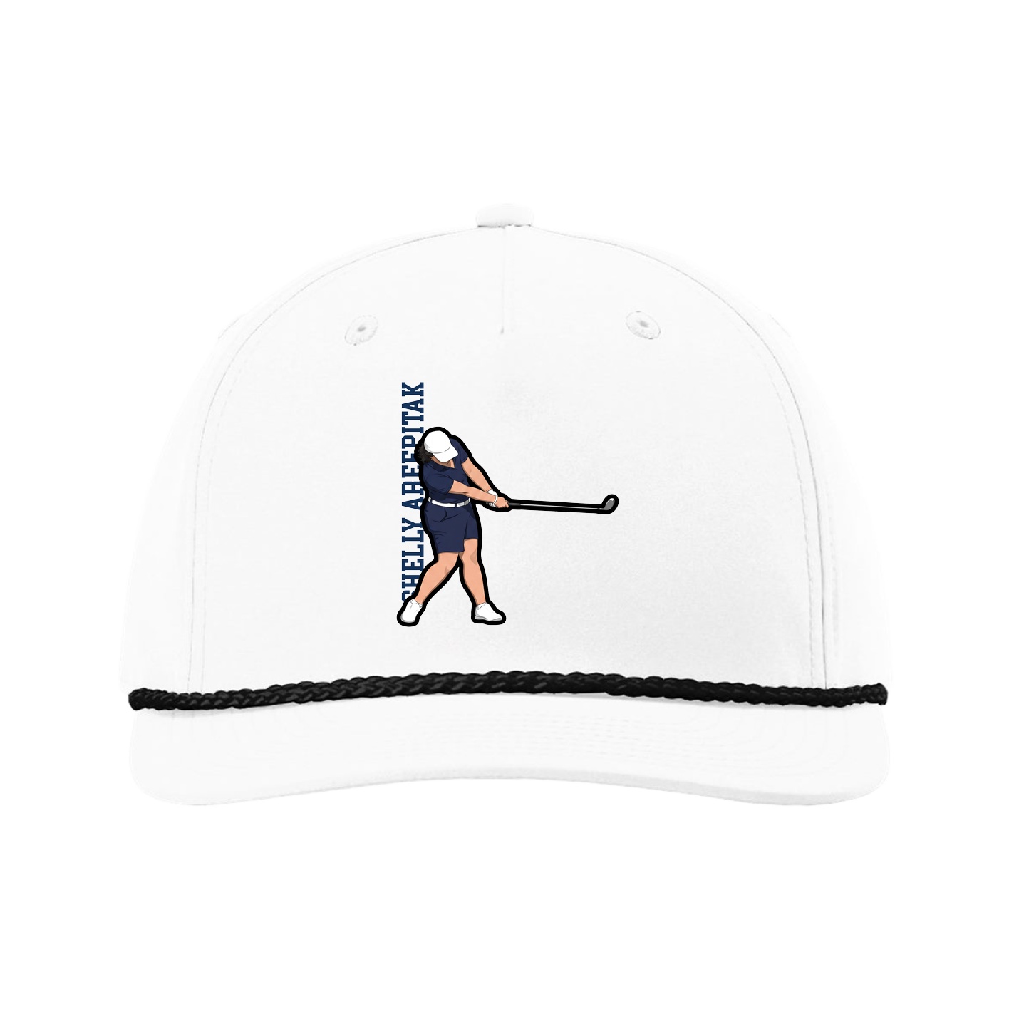 Five-Panel Classic Rope Cap — Name Vertical in White