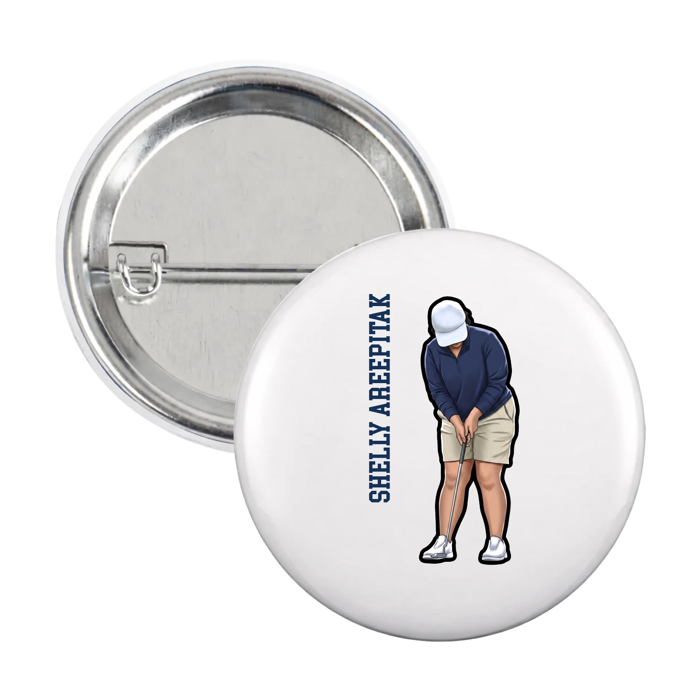 Game Day Button — Name Vertical in White