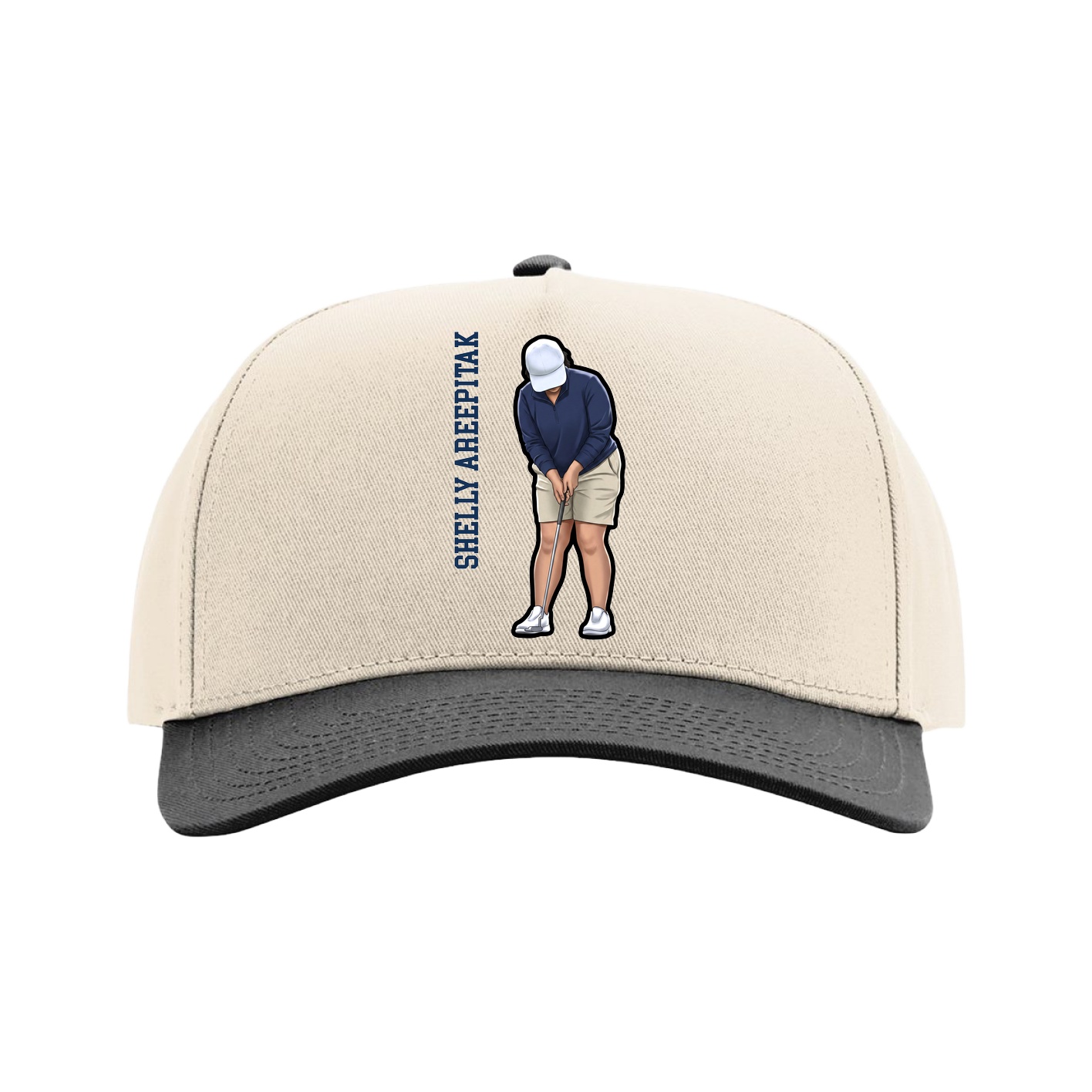 Full Fabric Five-Panel Champ Cap — Name Vertical in Cream/Black