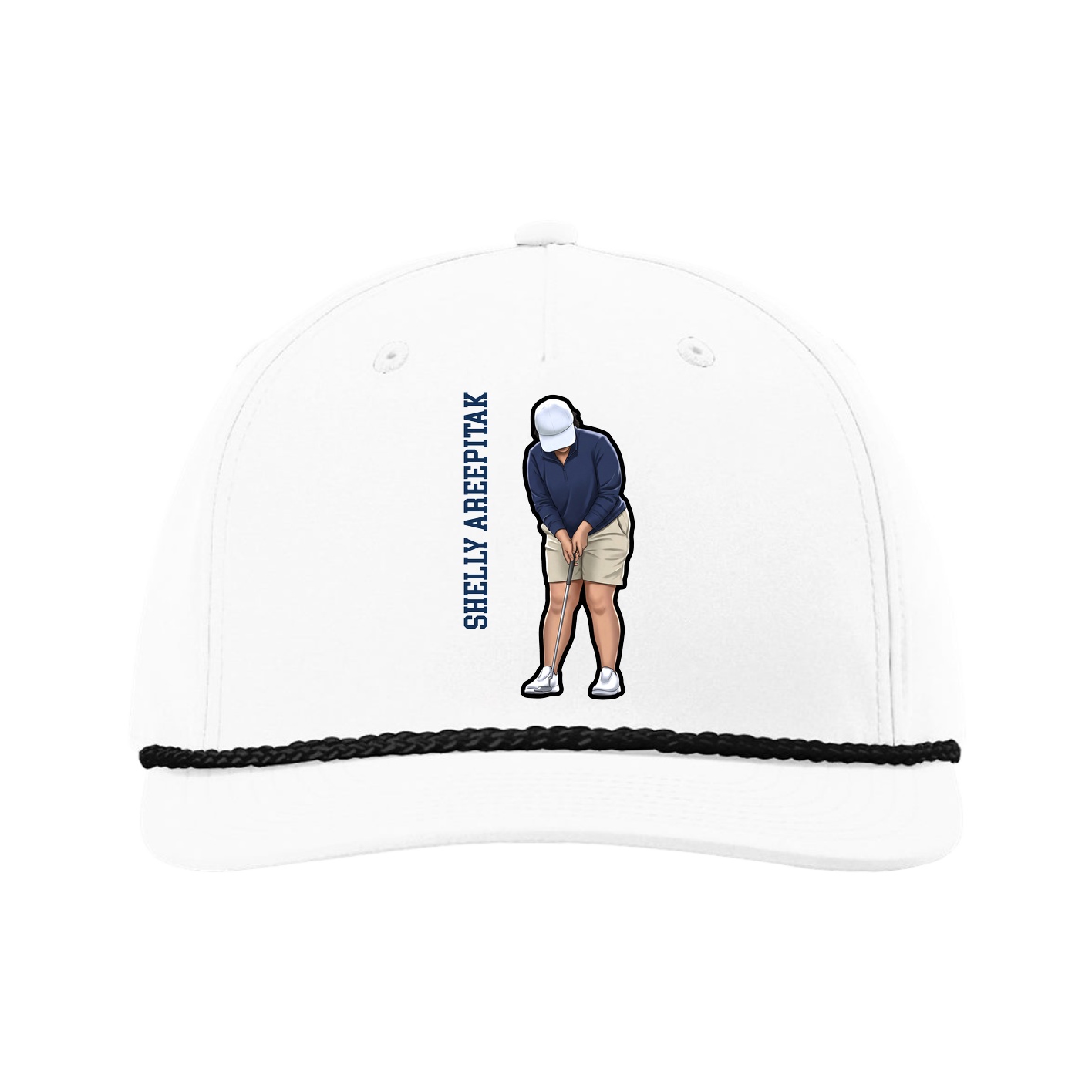 Five-Panel Classic Rope Cap — Name Vertical in White