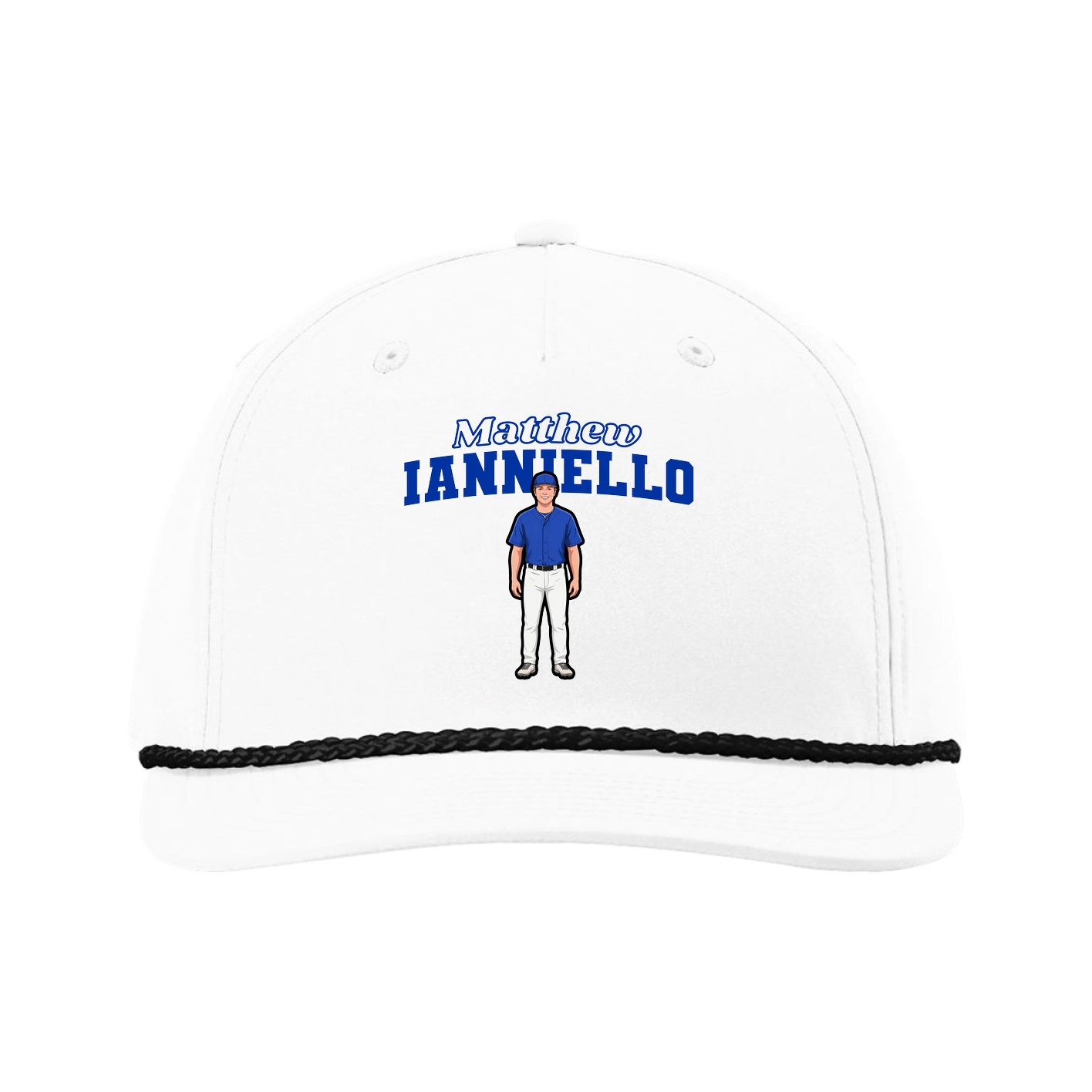 Five-Panel Classic Rope Cap — Name Arch in White