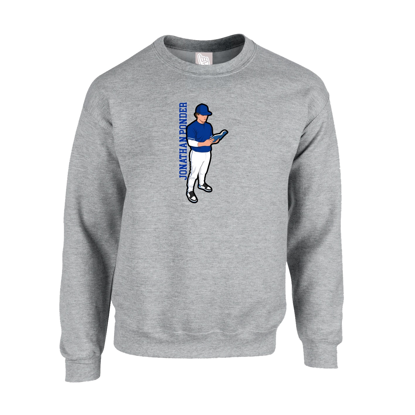 Fleece Crew — Name Vertical in Grey