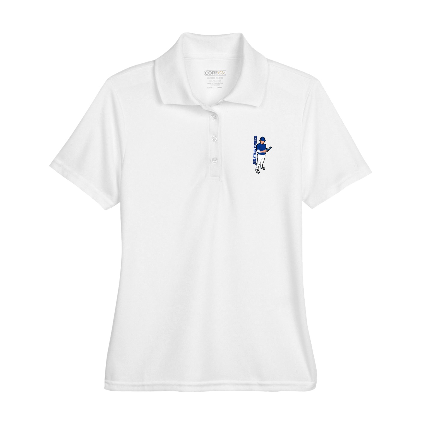 Womens Performance Polo — Name Vertical in White